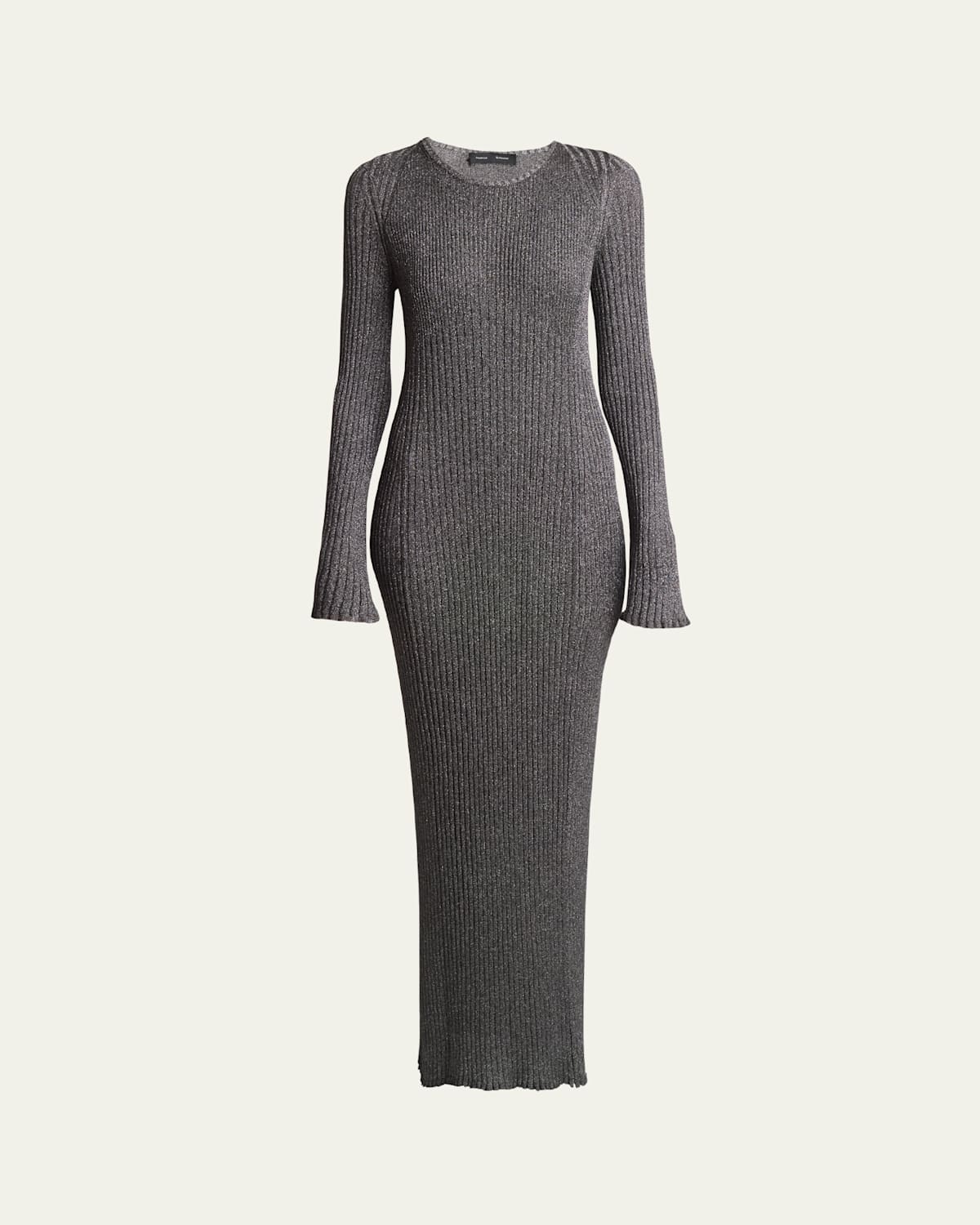 Shop Proenza Schouler Joni Metallic Rib Long-sleeve Maxi Sweater Dress In Silver