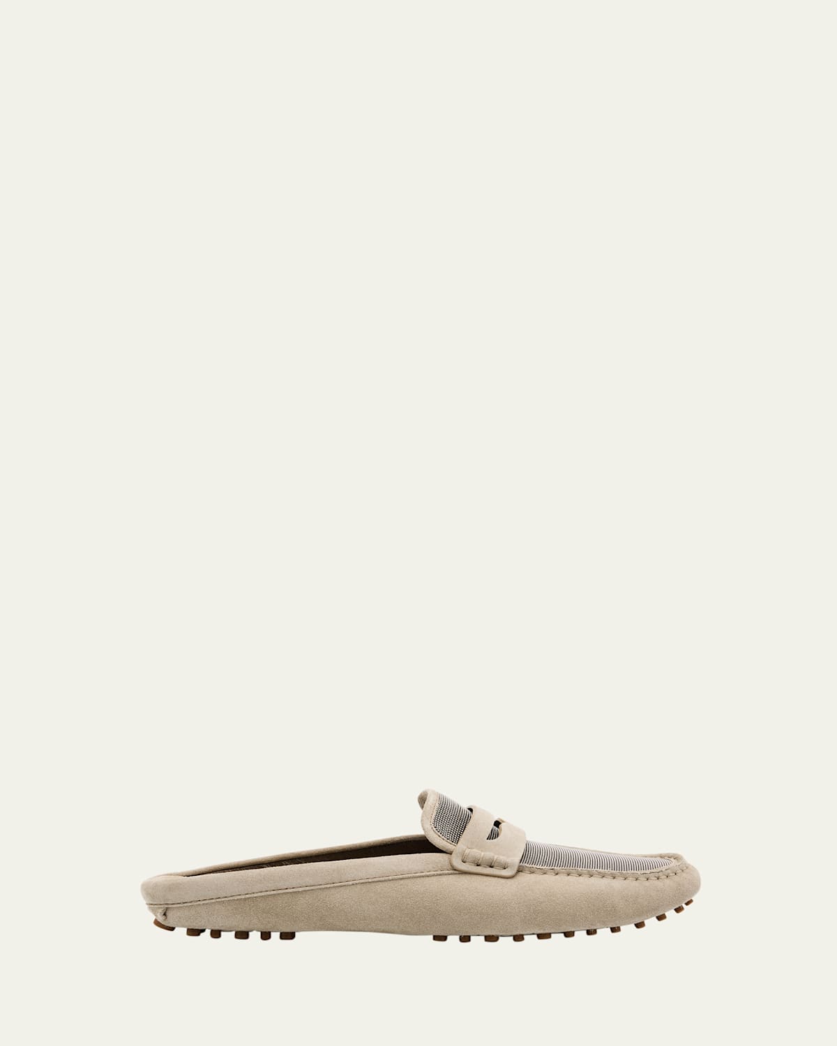 Brunello Cucinelli Suede Monili Penny Loafer Mules In Sage