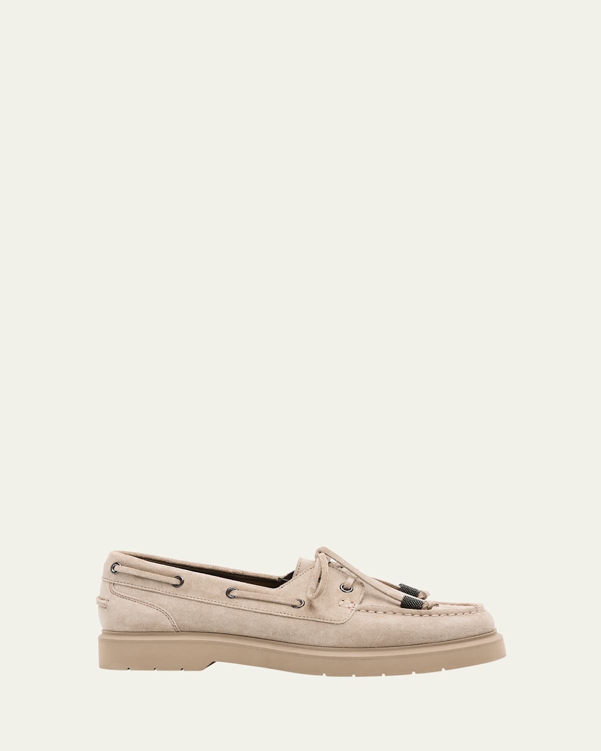Brunello Cucinelli Classic Suede Boat Loafers In Dark Beige