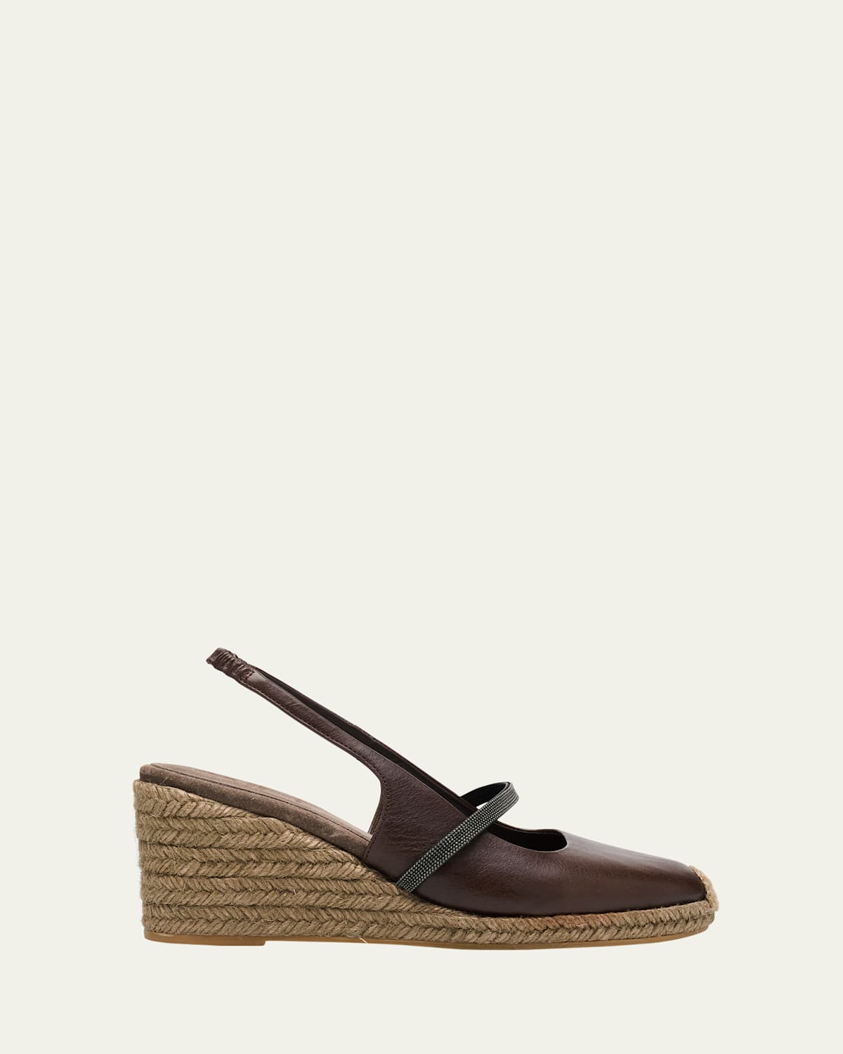 Brunello Cucinelli Leather Mary Jane Slingback Espadrilles In Cacao