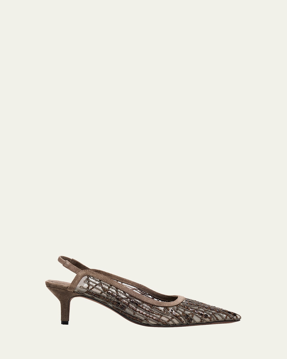 Brunello Cucinelli Monili Suede Kitten-heel Slingback Pumps In Brown