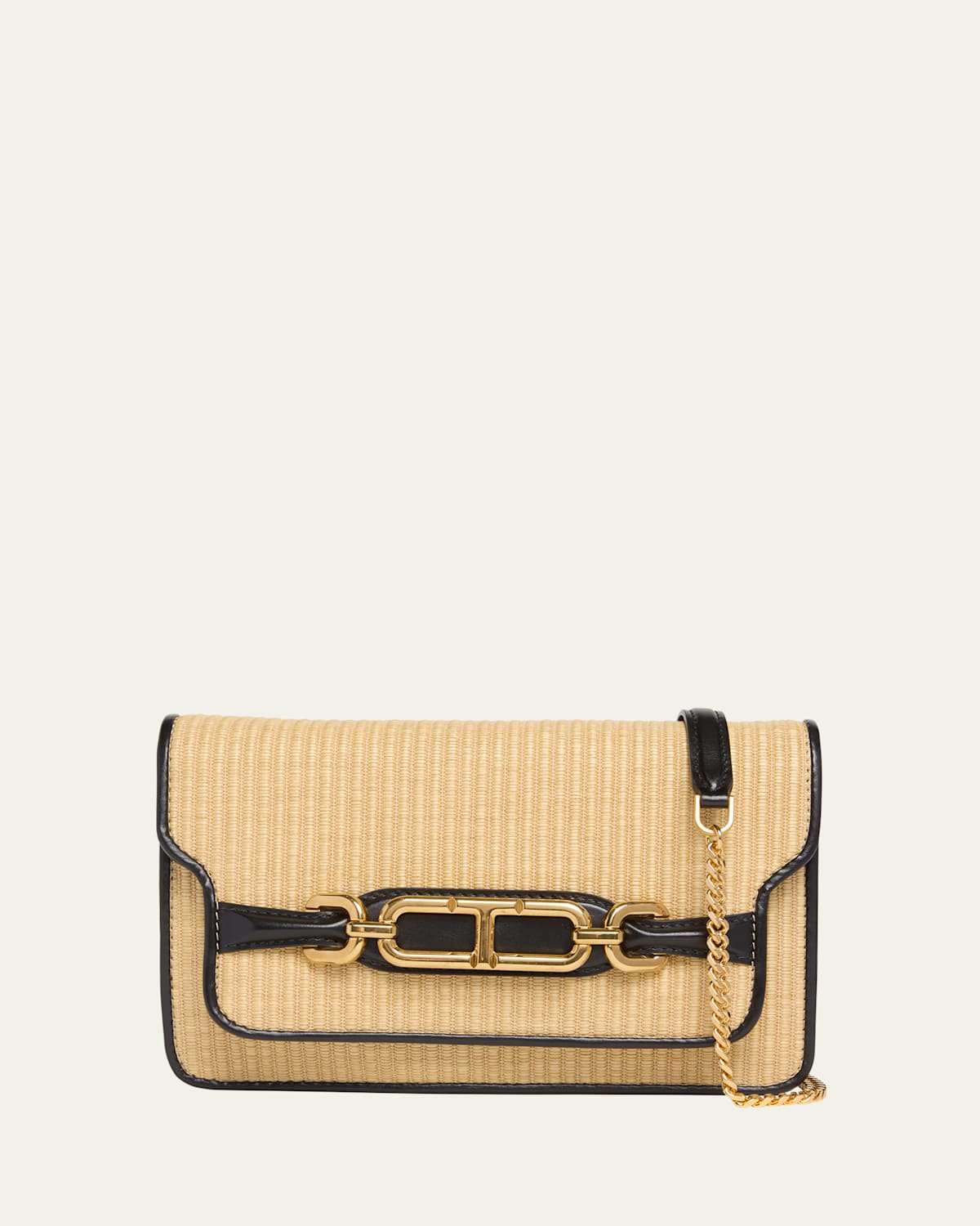 Tom Ford Small Shoulder Bag In Raffia Cotton And Leather In Natural Black