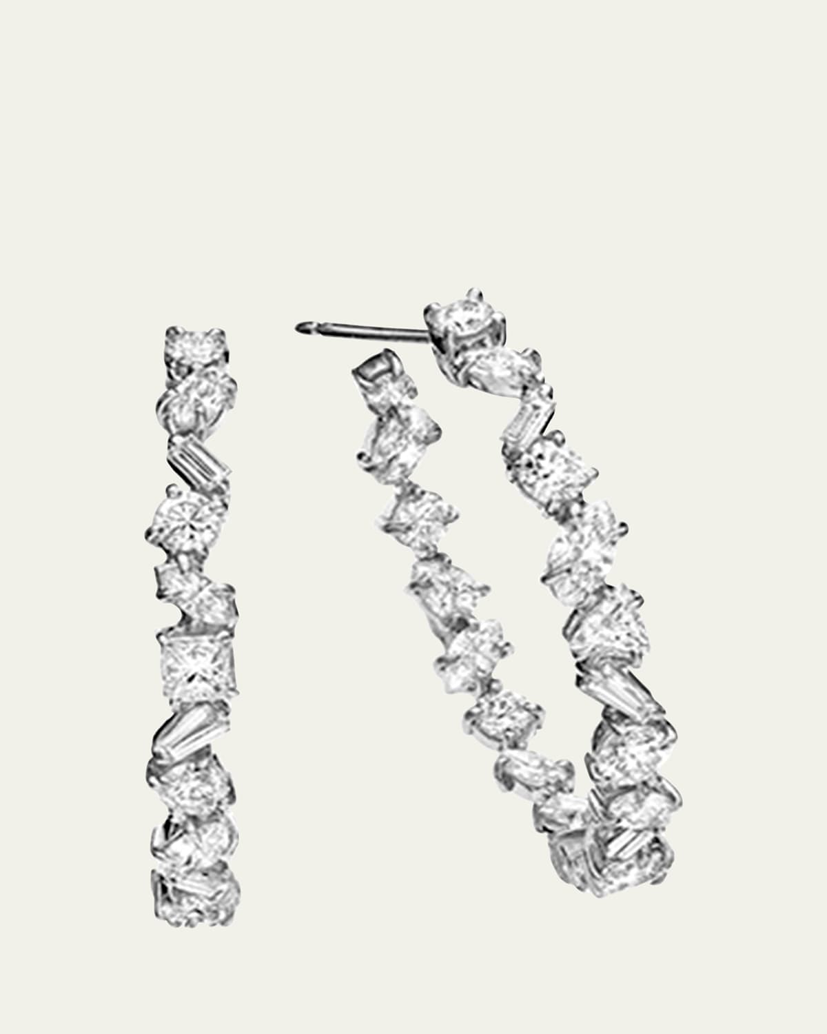 18K Gold Irregular Diamond Hoop Earrings