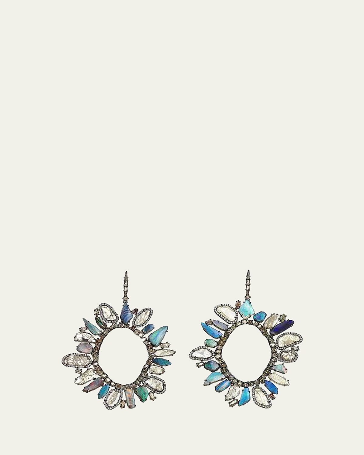 18K Gold Opal and Diamond Slice Earrings with Black Rhodium