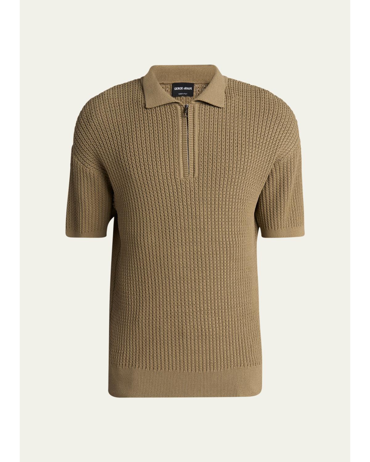 Men'S Textured Knit Short-Sleeve Quarter-Zip Polo Sweater