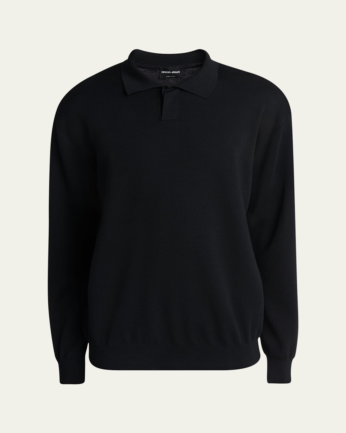 Giorgio Armani Men's Milano Stitch Wool Polo Sweater In Black