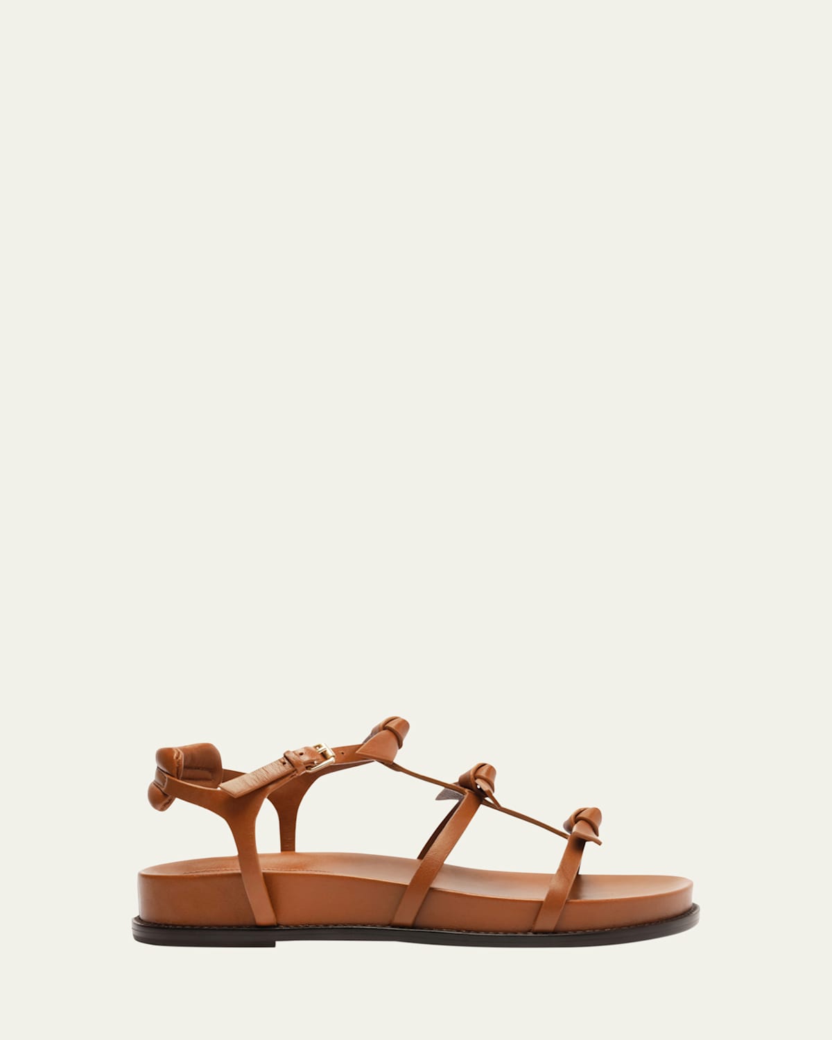 Lolita Ankle-Strap Knot Leather Flat Sandals