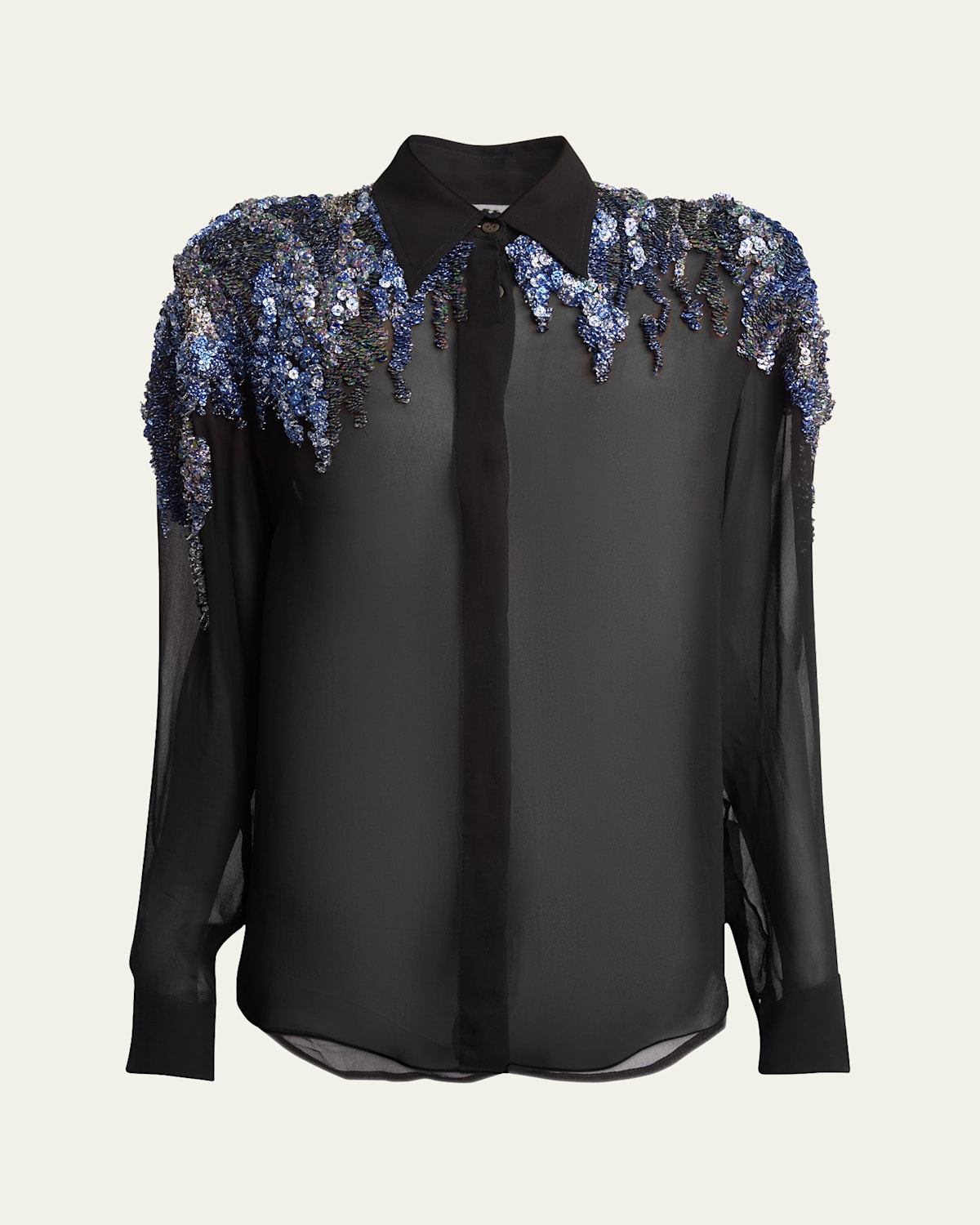 Dries Van Noten Chowy Embellished Chiffon Shirt In Black