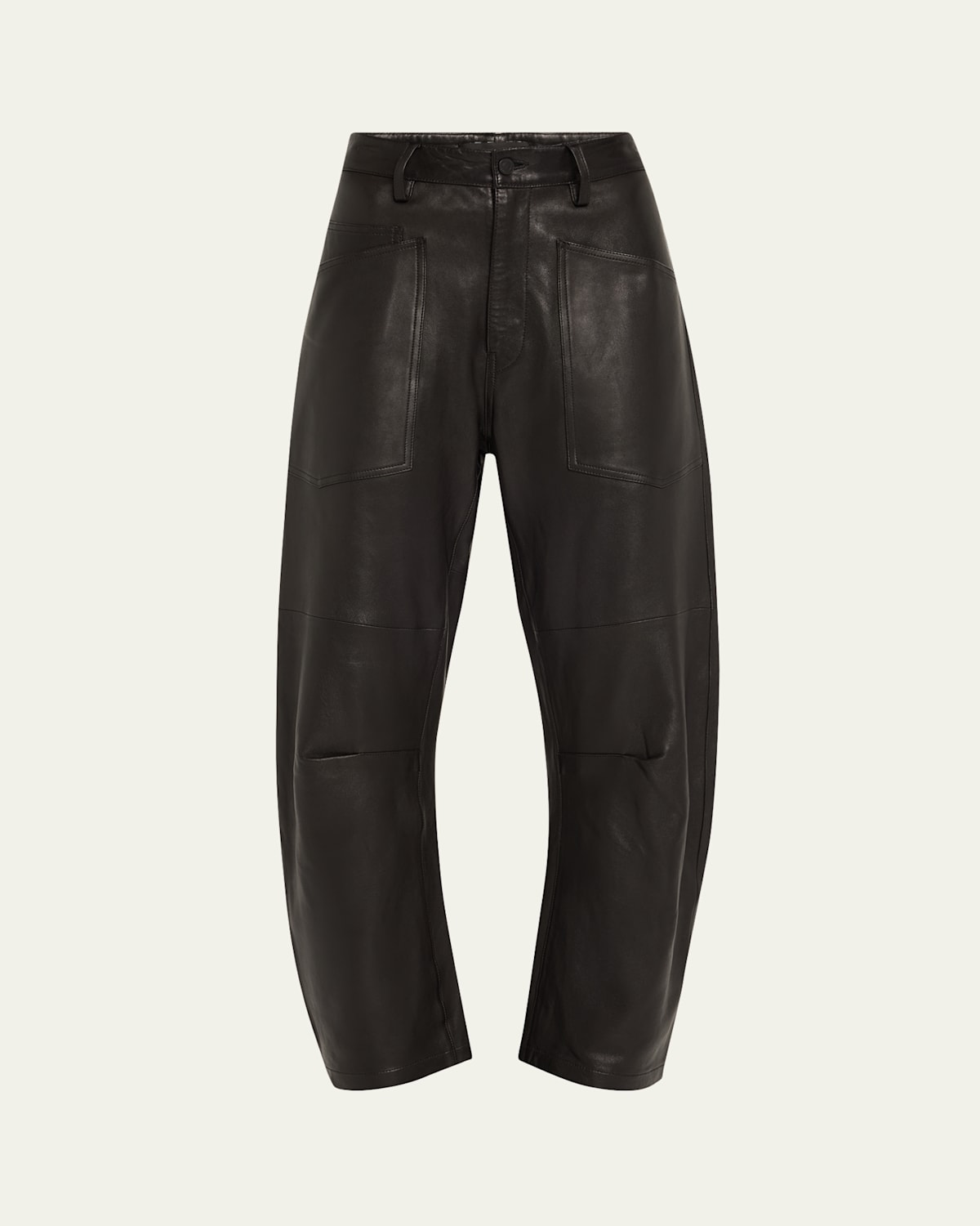 Nili Lotan Mid-rise Barrel Leg Lammleder-hose Shon Leather In Brown