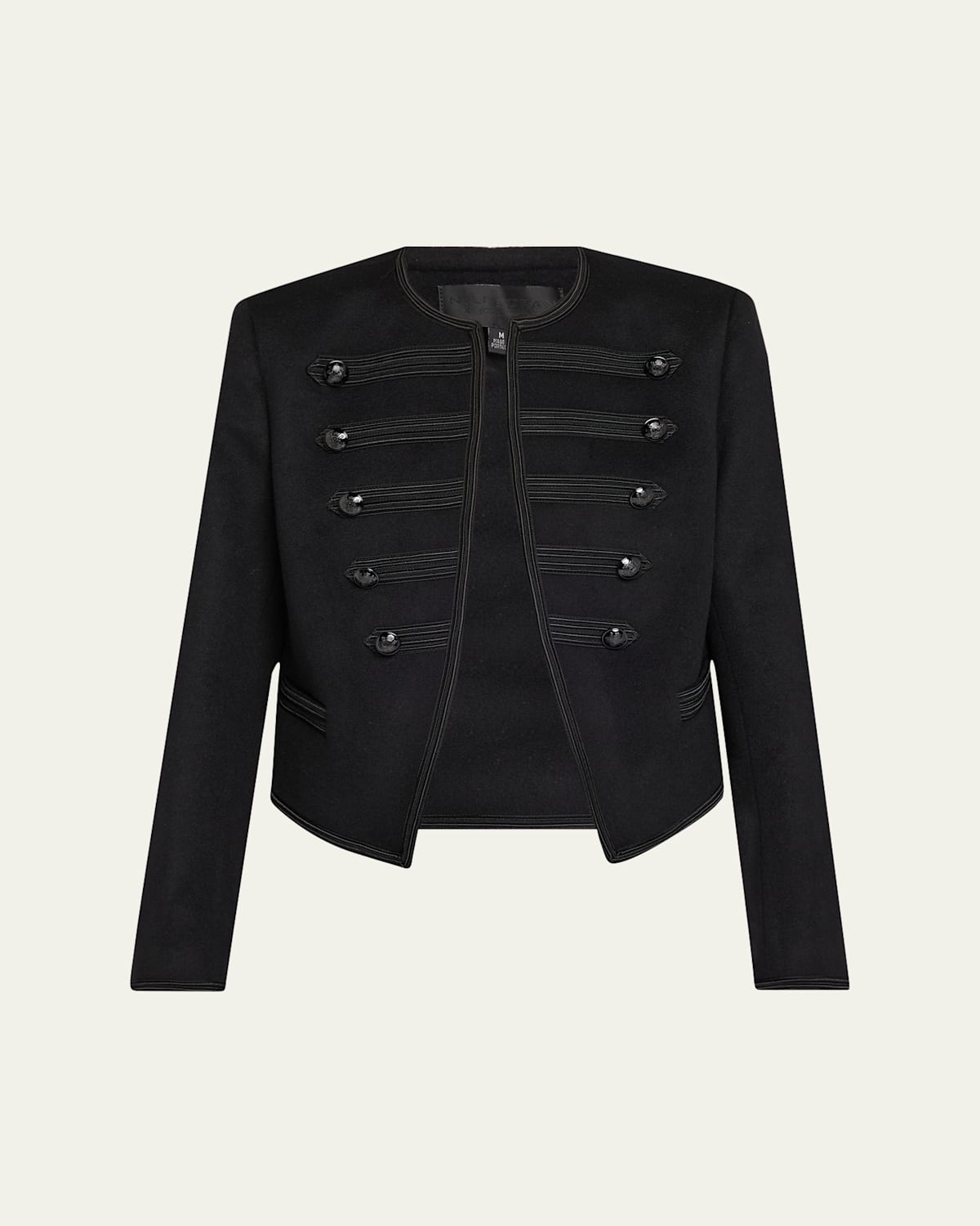 Nili Lotan Joni Cropped Button-embellished Satin-trimmed Wool-felt Jacket In Black