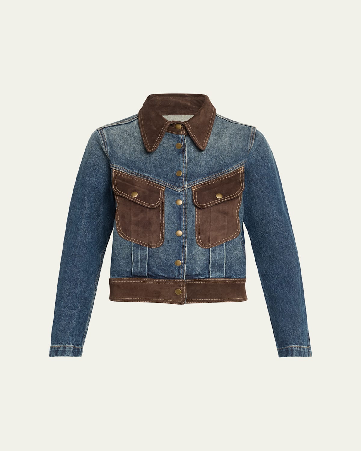 Shop Nili Lotan Brooklyn Suede-trim Denim Jacket In Simon Wash