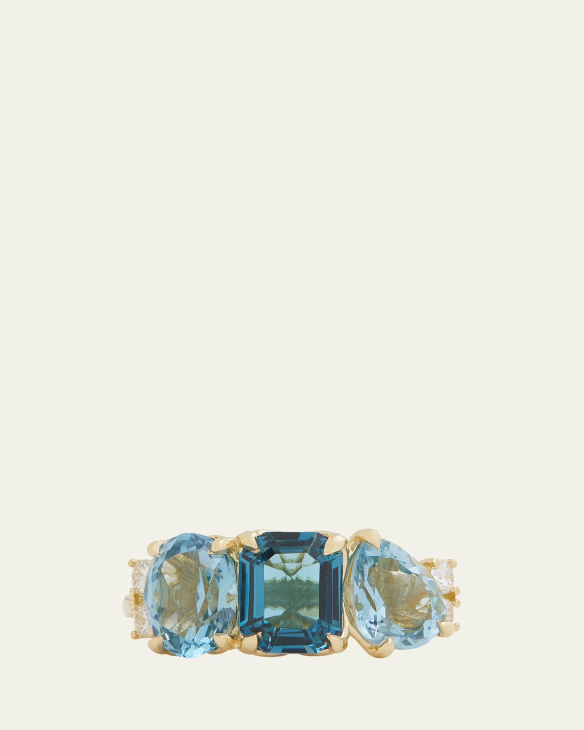 18K Yellow Gold Cluster Ring with Diamonds and Gemstones