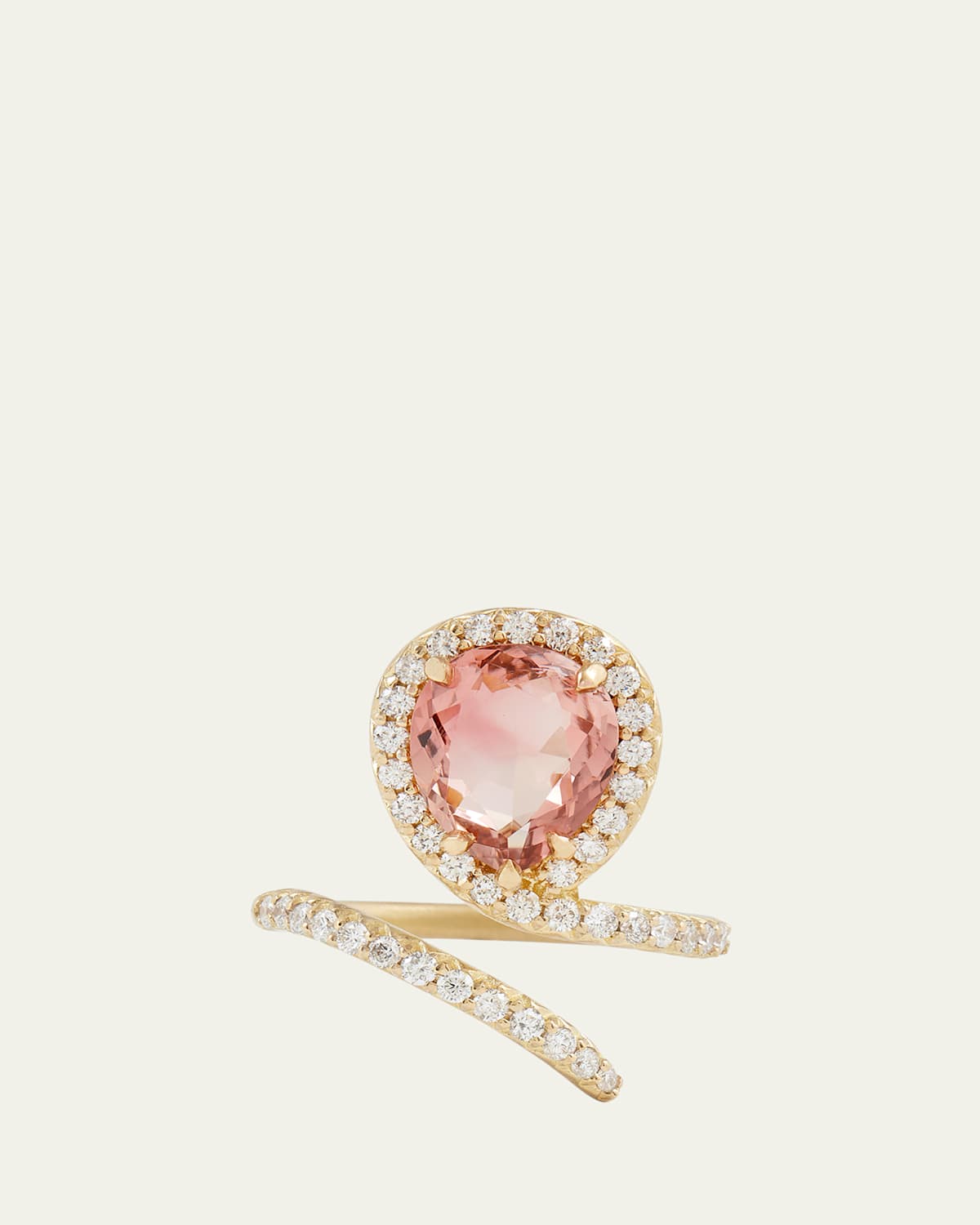 18K Yellow Gold Vertical Script Pink Tourmaline and Diamond Statement Ring