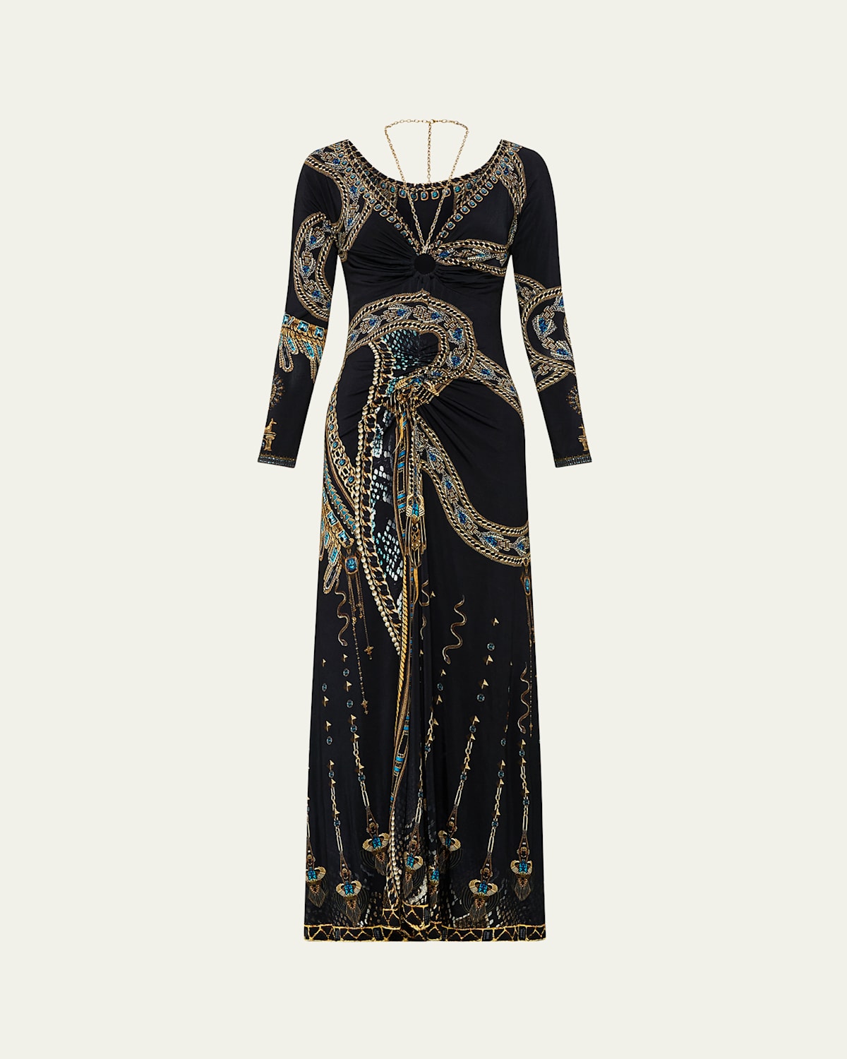 Camilla Ruched Jersey Dress With Hardware And Chain Call Me Cleopatra In Call Me Cleopatra