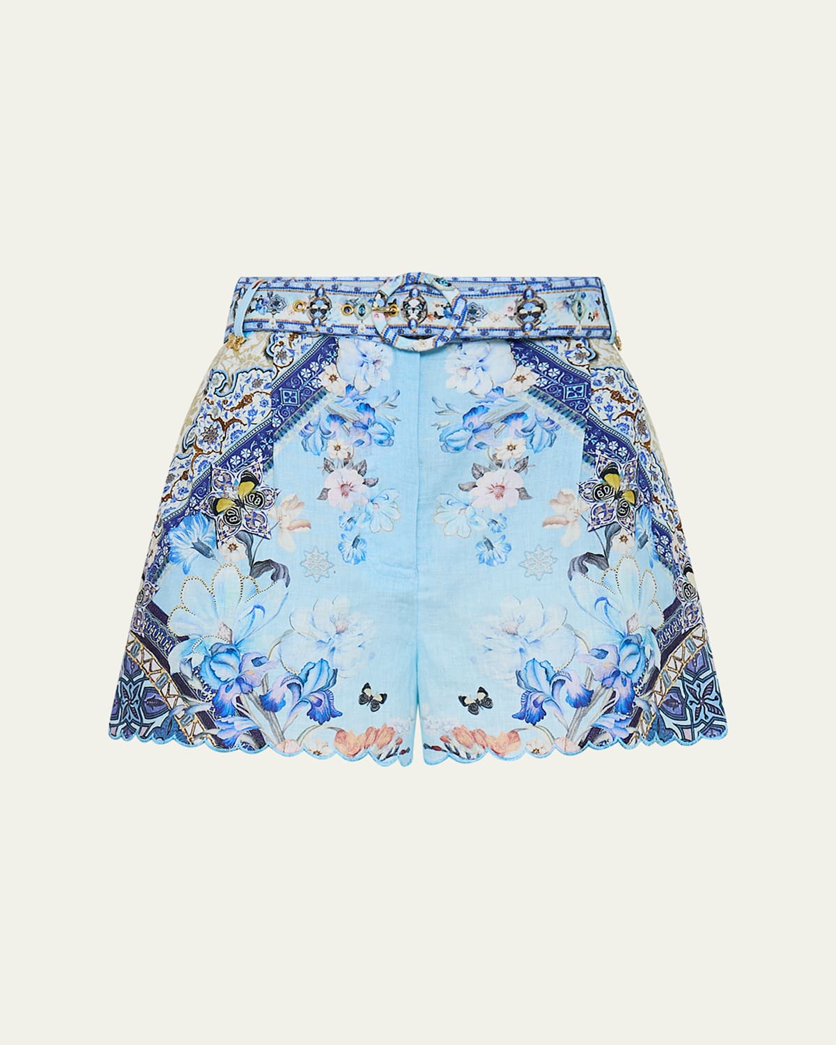 Camilla Hemline Shorts With Floral Pattern And Belt In Al Manial Palace Memoirs