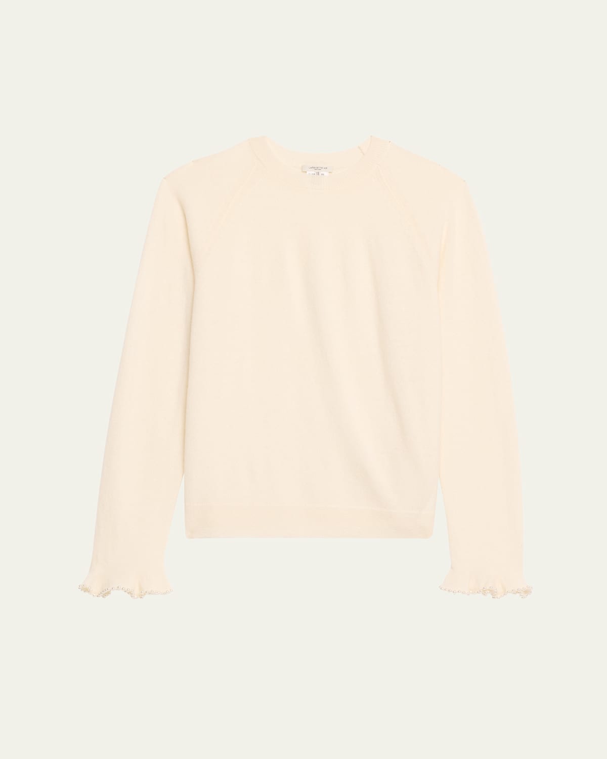 Shop Lafayette 148 Bead-trim Cashmere Sweater In Cloud