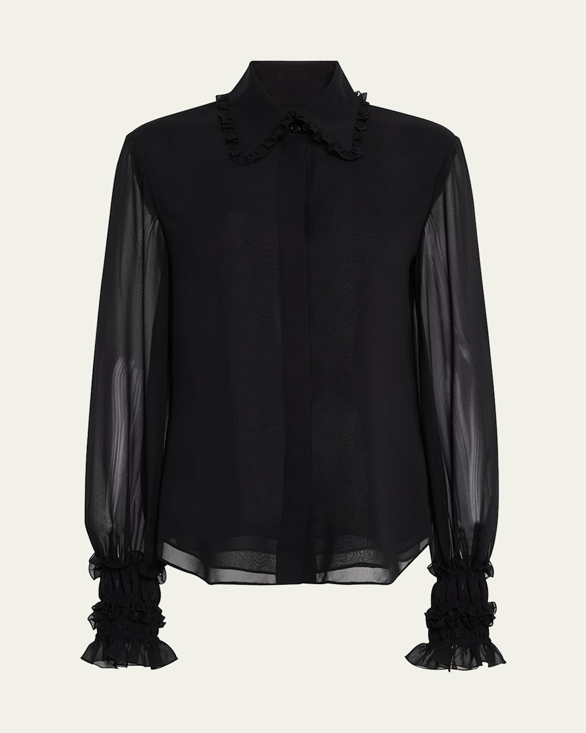 Ruffle-Trim Silk Blouse
