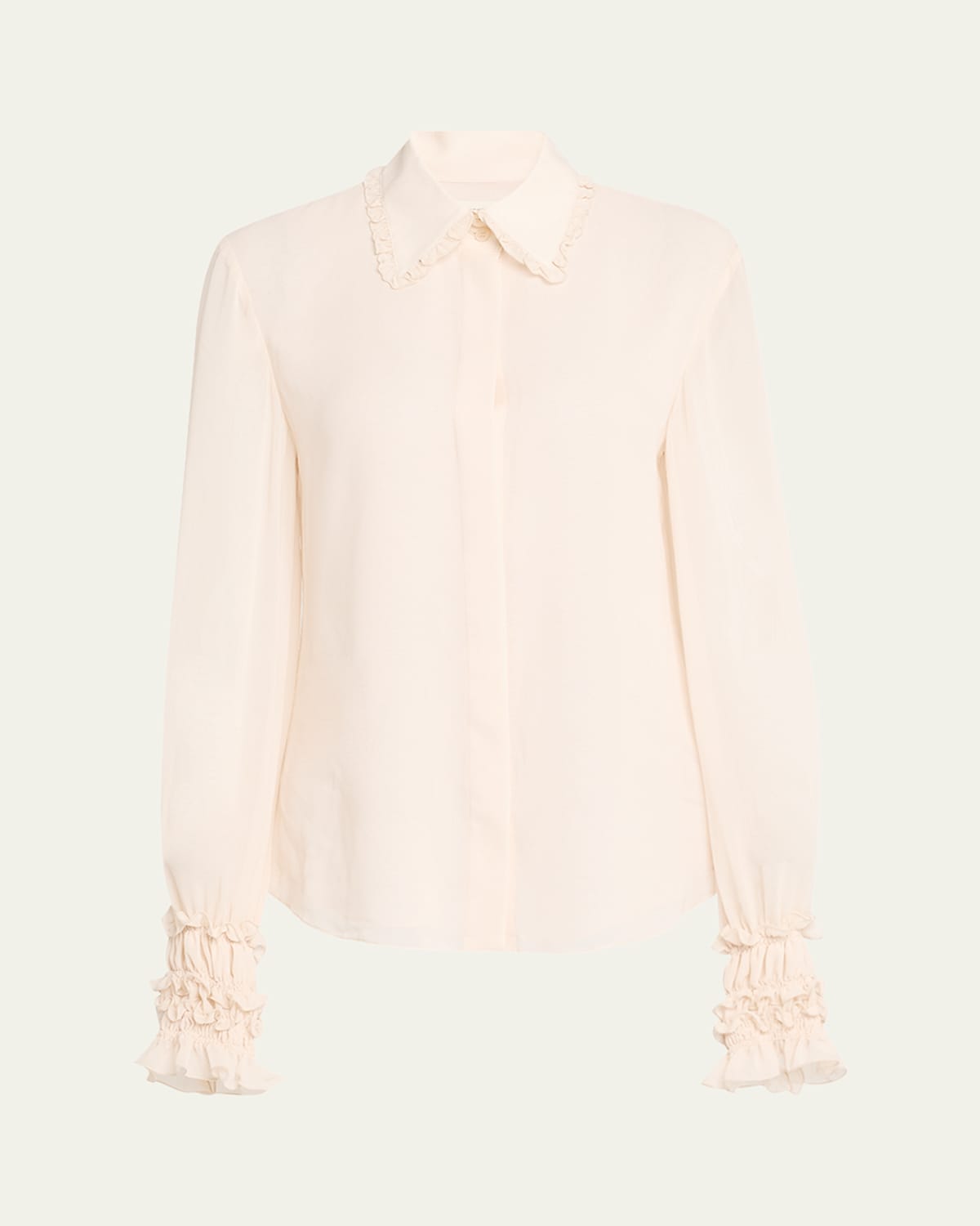 Ruffle-Trim Silk Blouse
