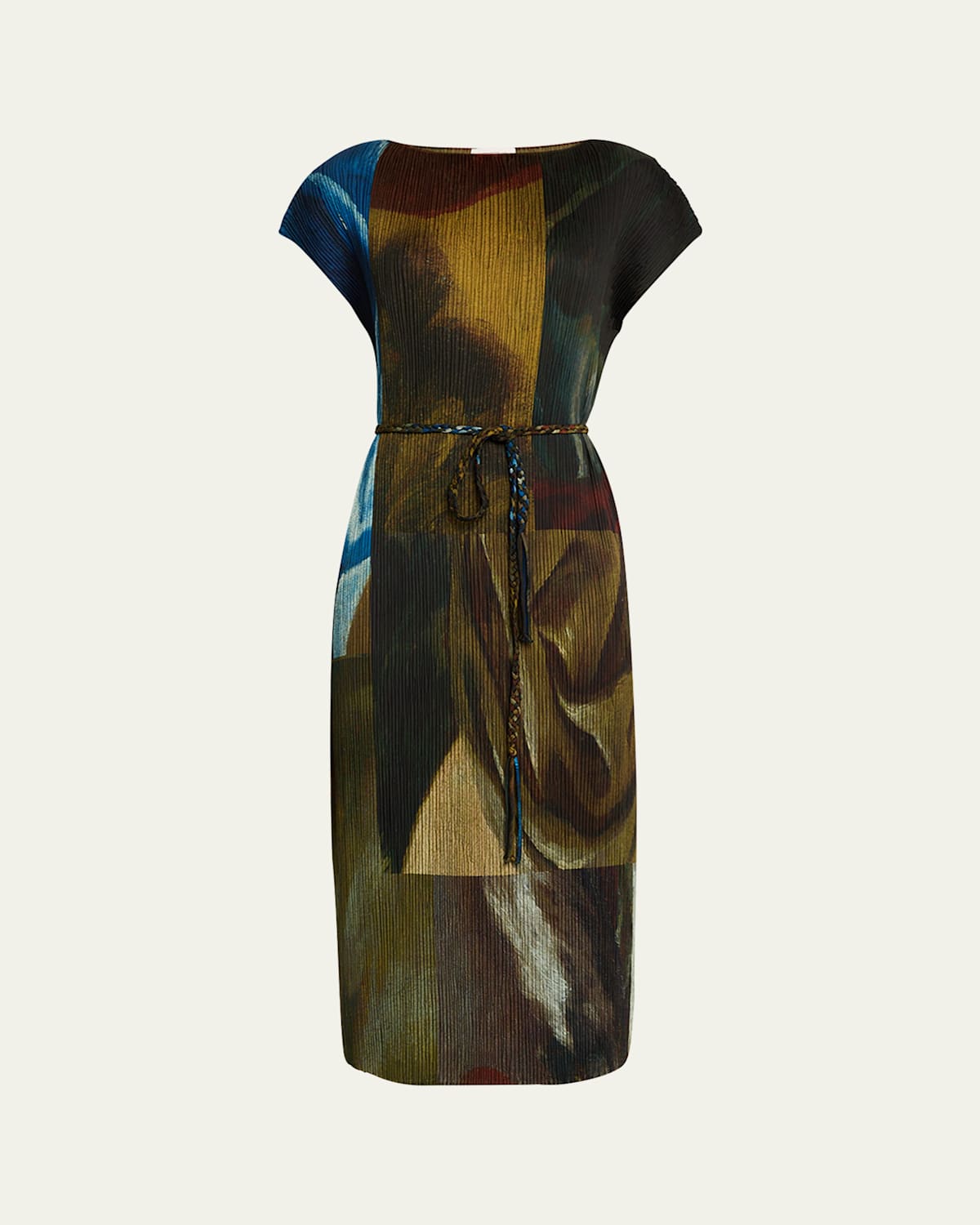 LAFAYETTE 148 PLEATED ABSTRACT-PRINT MIDI DRESS 