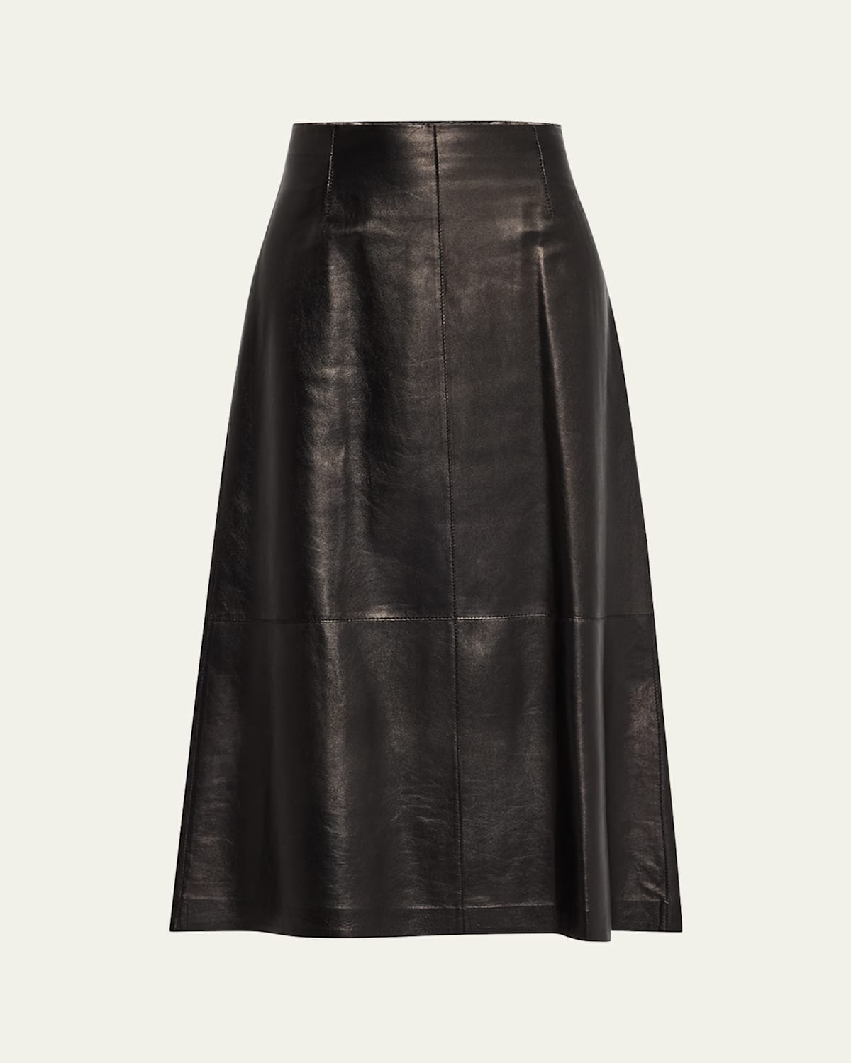A-Line Leather Midi Skirt