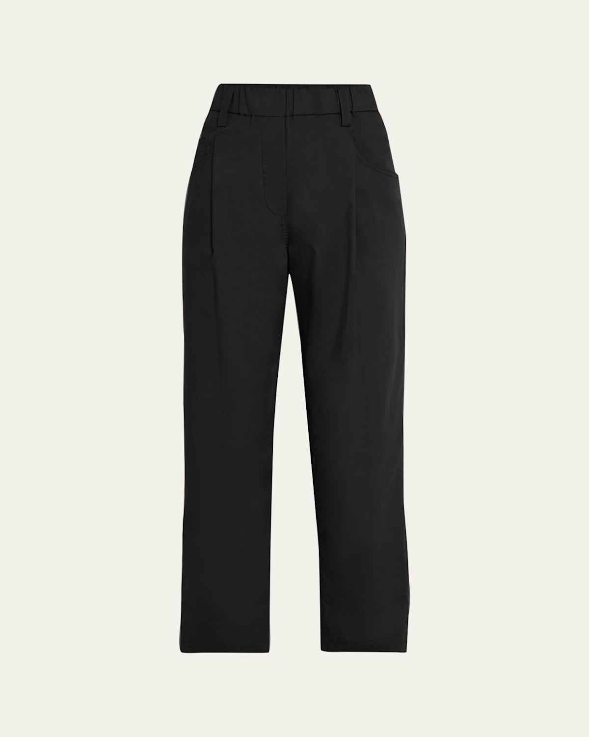 Brunello Cucinelli Poplin Baggy Straight-leg Crop Pull-on Pants In Black