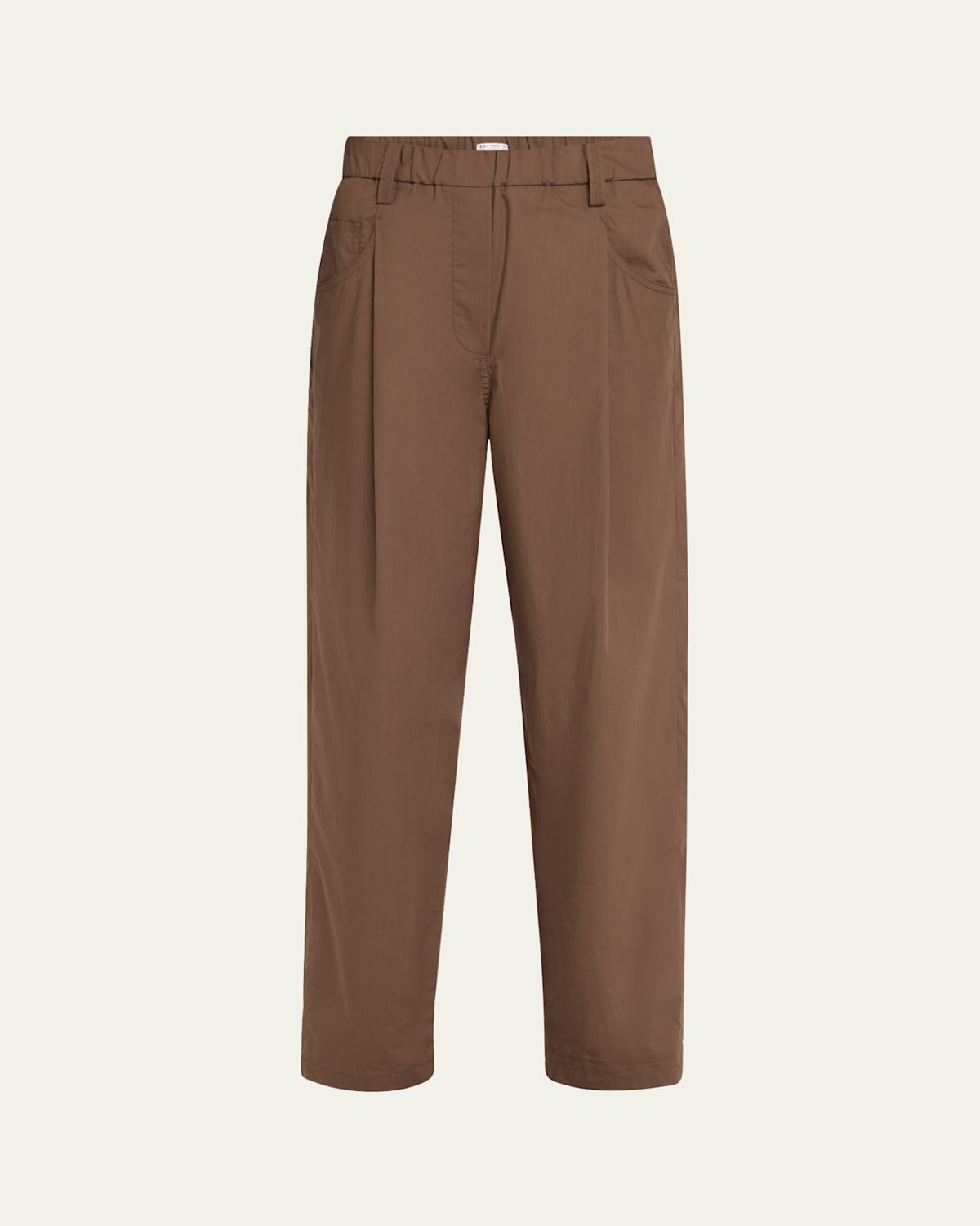 Brunello Cucinelli Poplin Baggy Straight-leg Crop Pull-on Pants In Chocolate Brown
