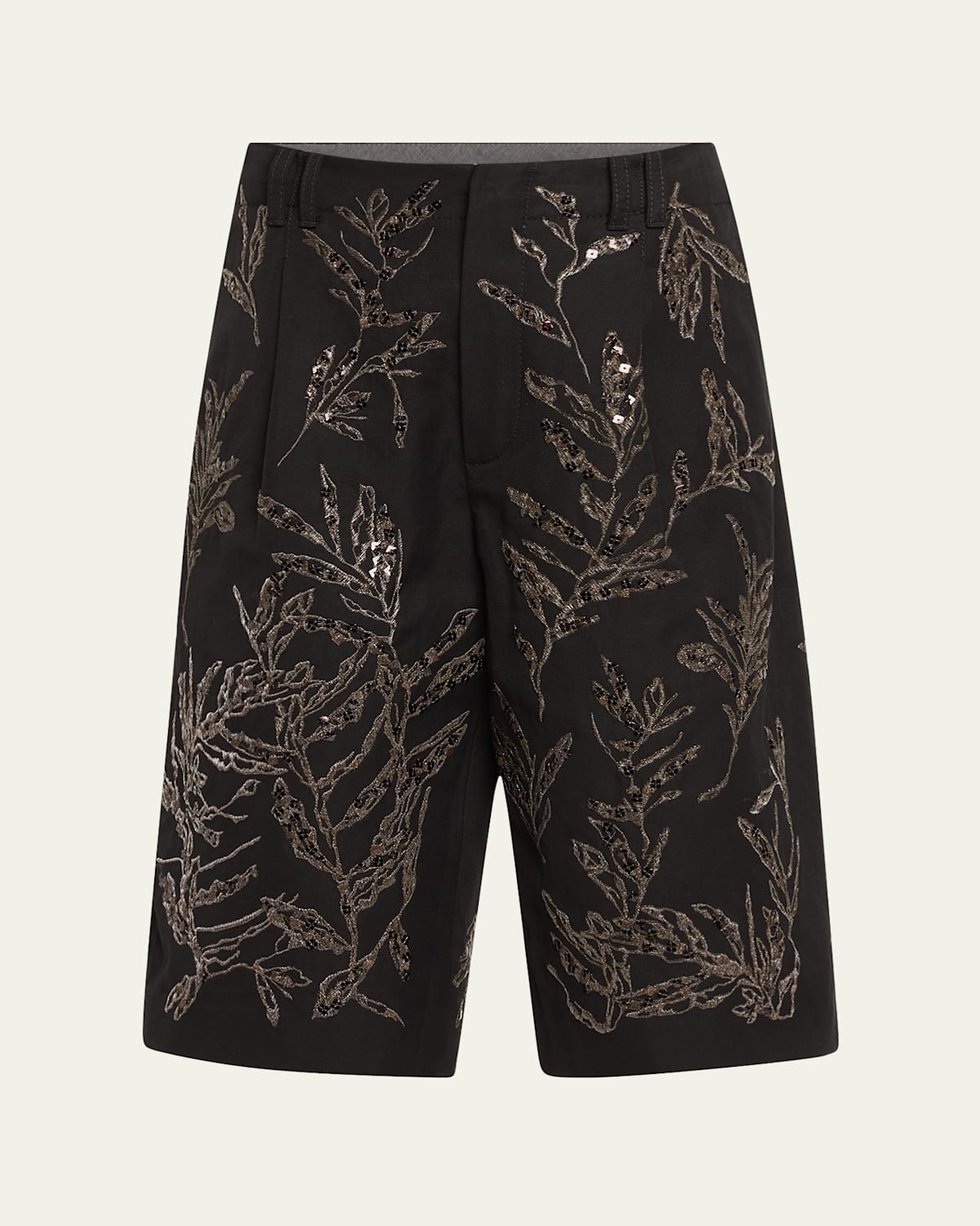 Brunello Cucinelli Structured Canvas Herbarium Sequined Shorts