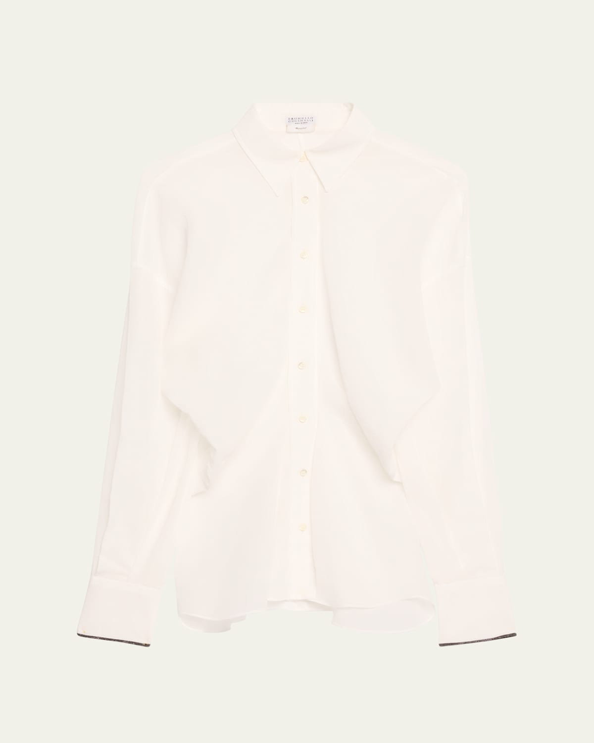 Brunello Cucinelli Monili-cuff Cotton Twill Gauze Slim Blouse In White