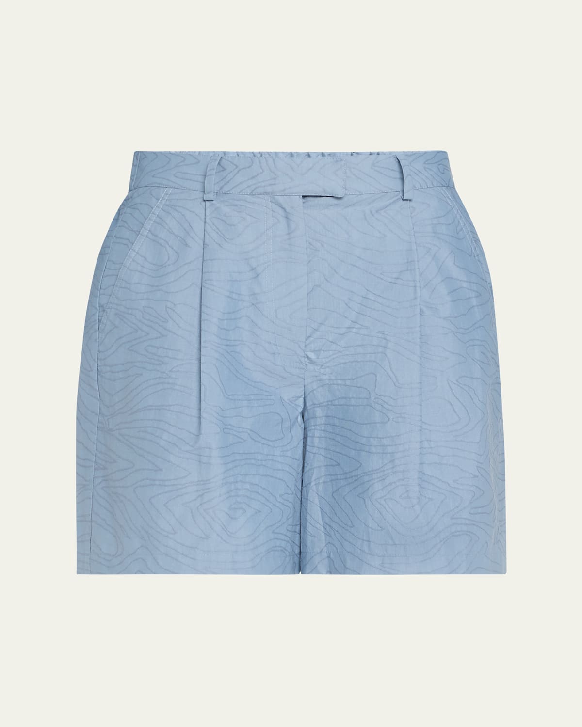 Brunello Cucinelli Abstract Animal Jacquard Pleated Baggy Shorts In Dusty Blue