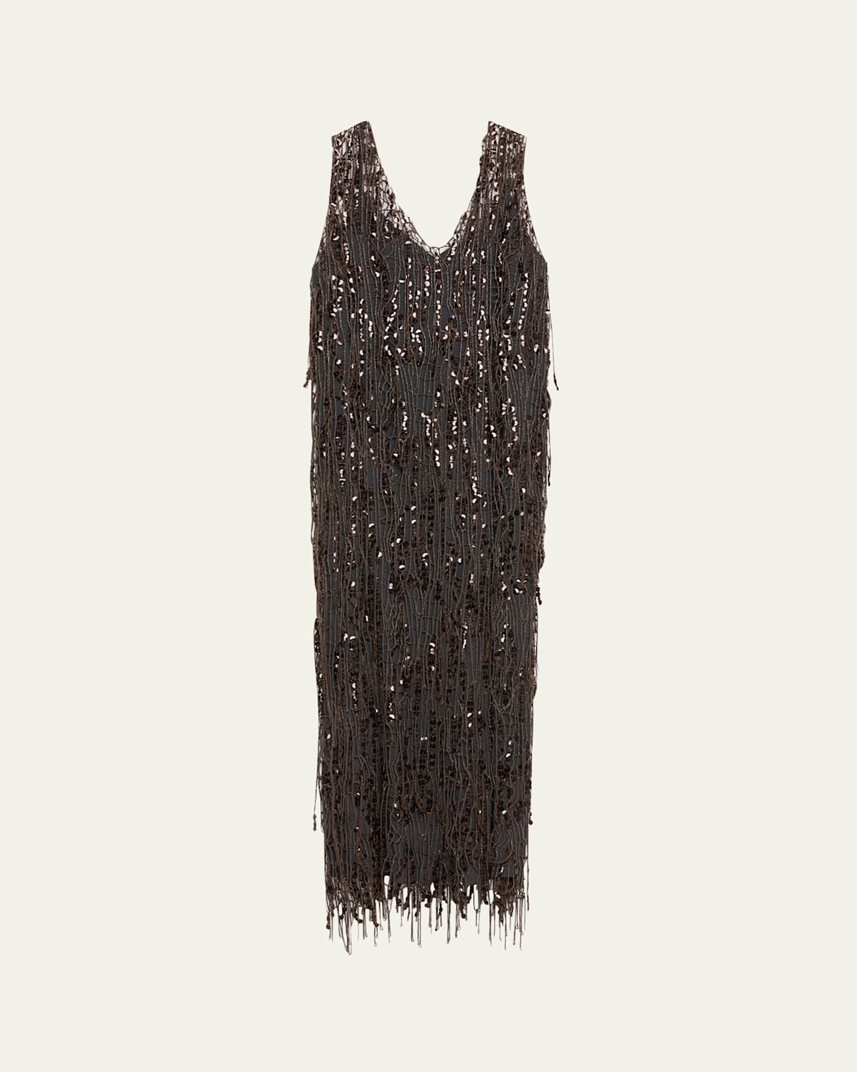 BRUNELLO CUCINELLI SEQUINED NET V-NECK OPERA DRESS
