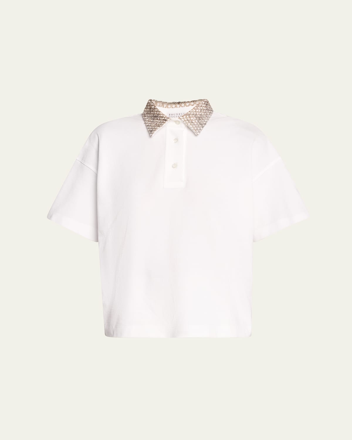 Brunello Cucinelli Embroidered Collar Cotton Piquet Polo Shirt In White