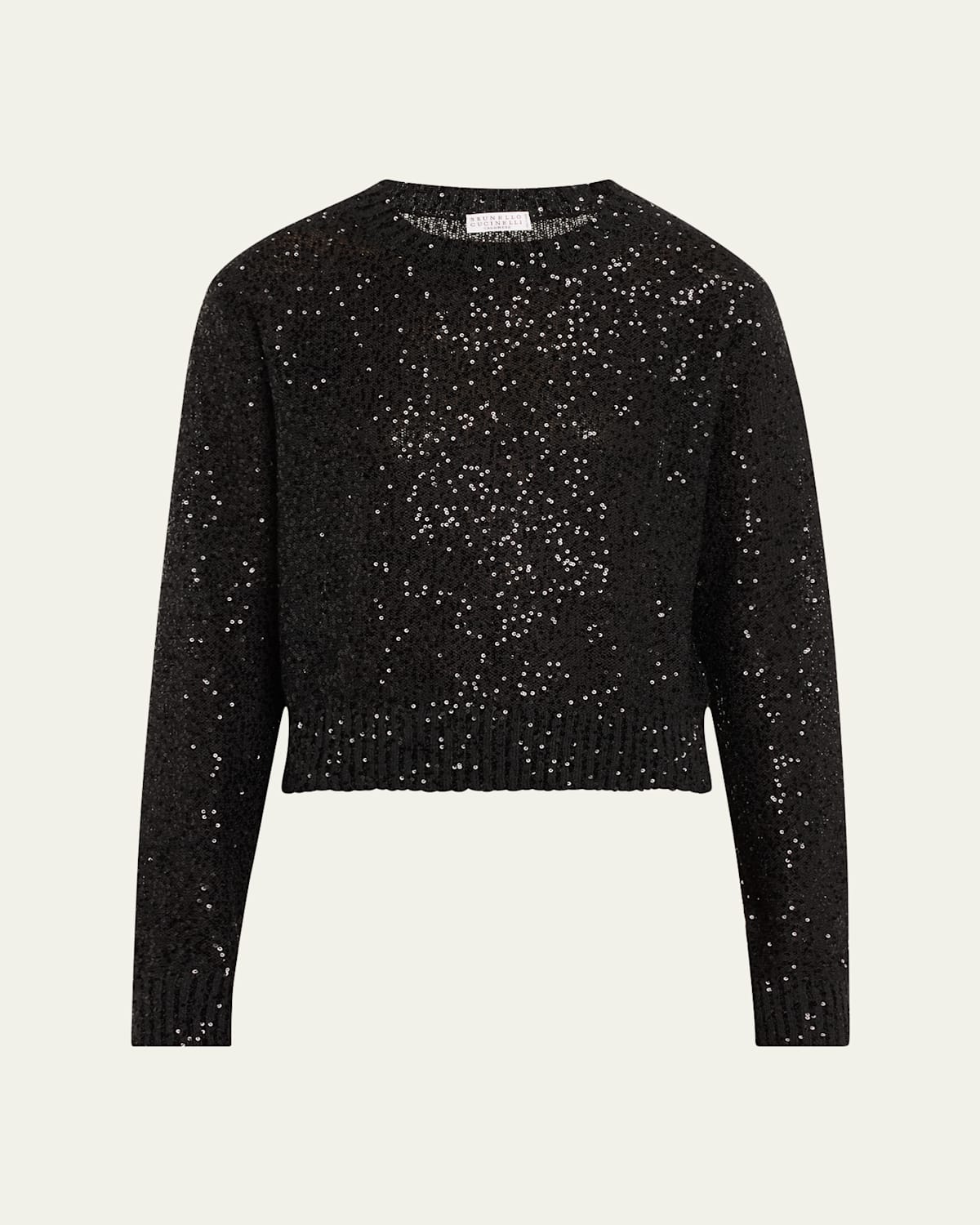 Paillette Linen-Cashmere Crewneck Sweater