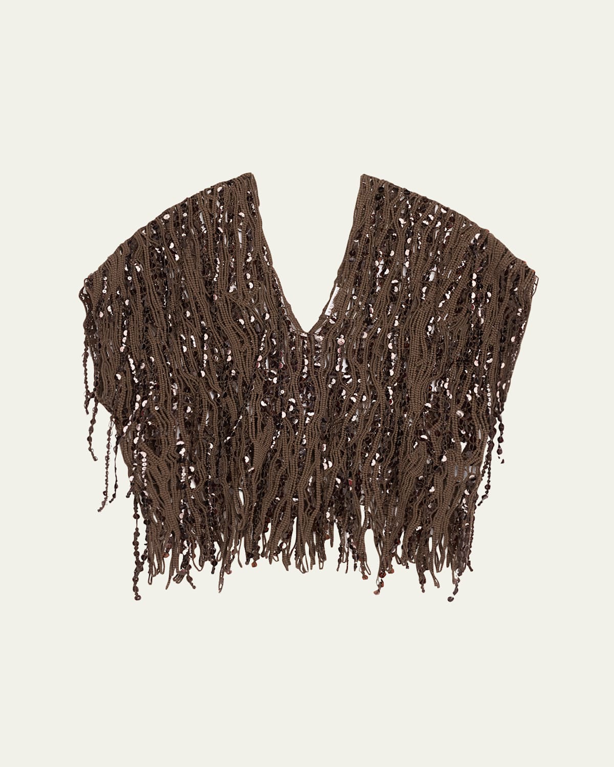 BRUNELLO CUCINELLI SEQUIN MACRAME EMBROIDERED V-NECK SWEATER 