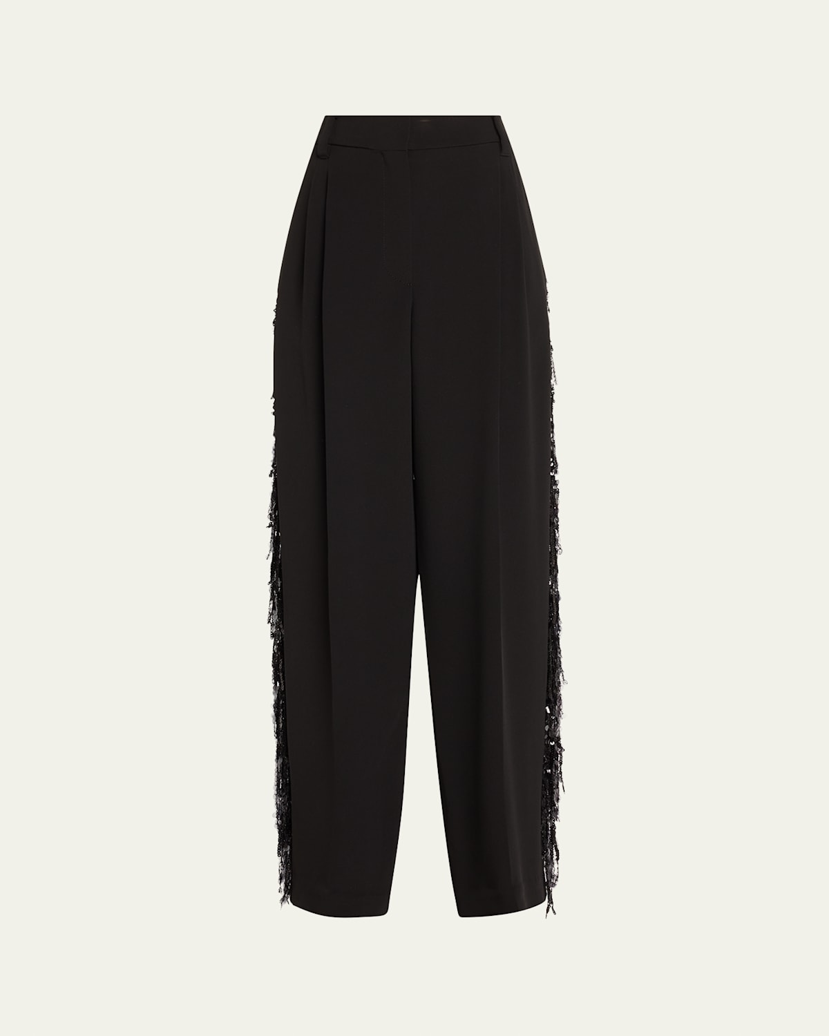 Brunello Cucinelli Low-slung Paillette Waterfall Wide-leg Tuxedo Pants In Black