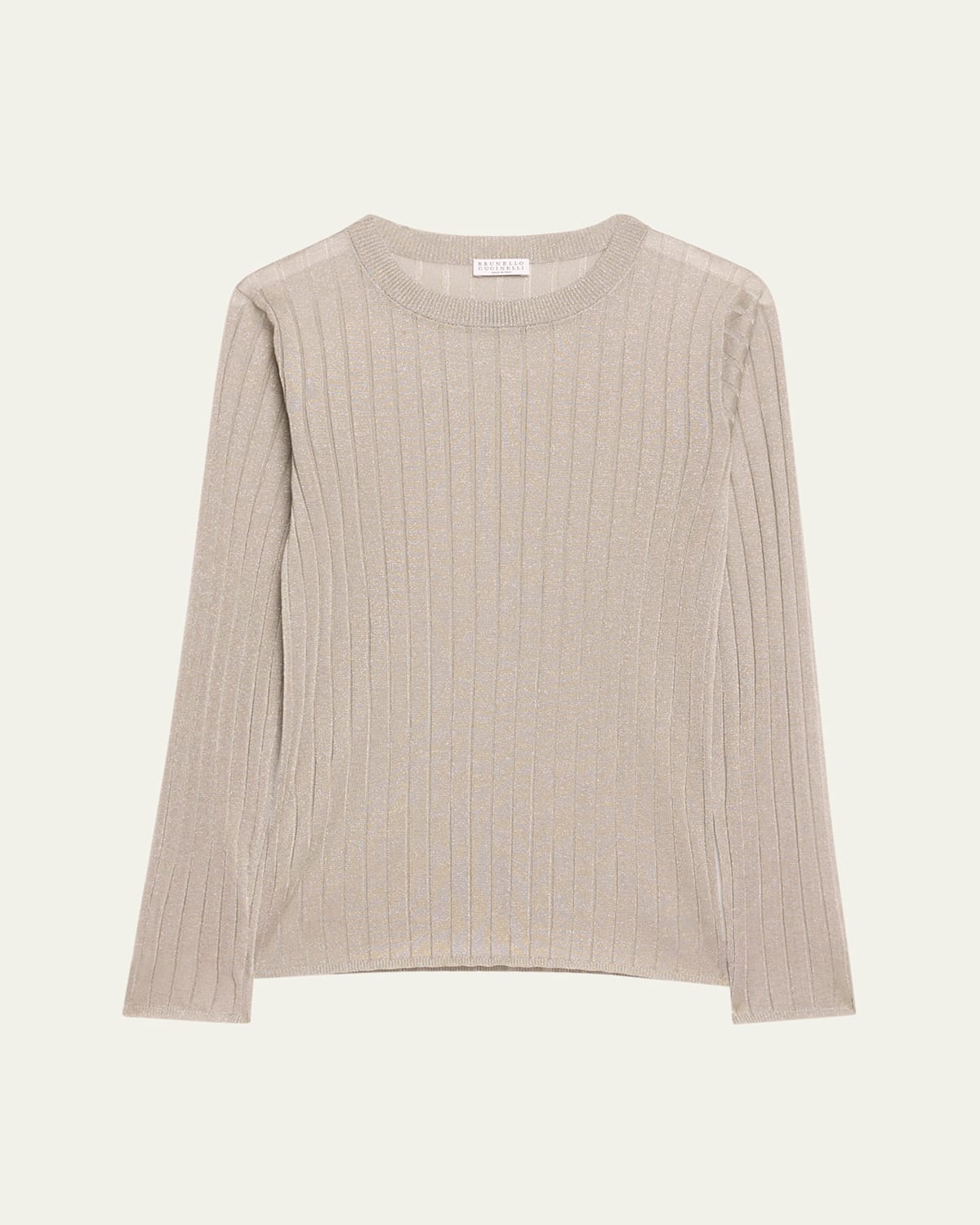 Brunello Cucinelli Metallic Rib Fitted Knit Sweater In Medium Grey