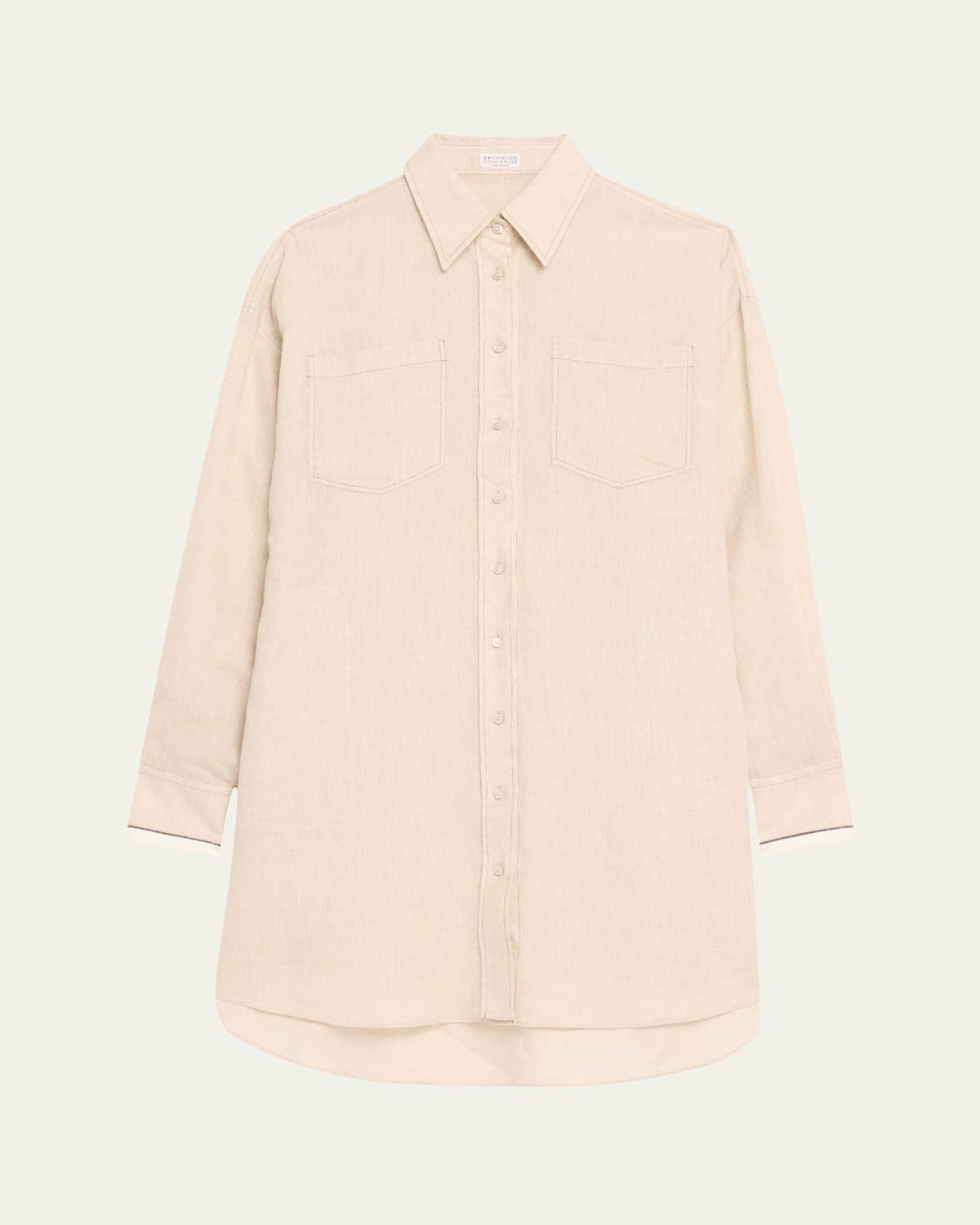 Brunello Cucinelli Linen Oversized Button Down Shirtdress With Satin Cuffs In Jute