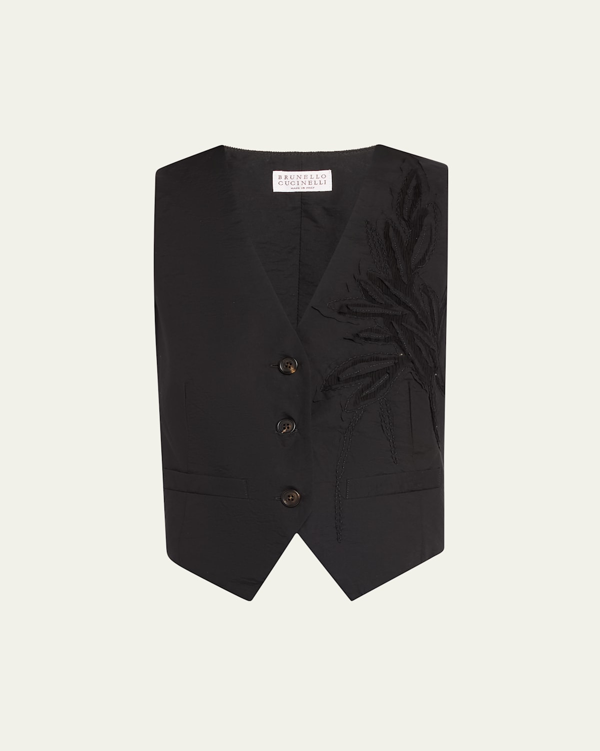 Shop Brunello Cucinelli Herbarium Embroidered Poplin Vest In Black