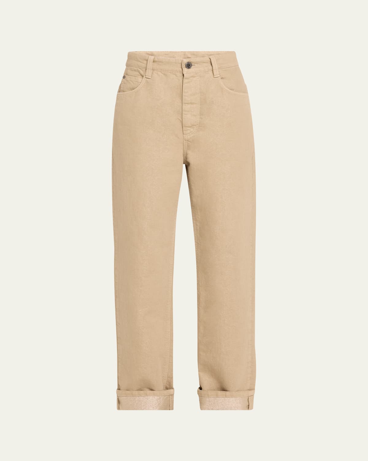 Brunello Cucinelli Lurex Cuffed Hem Denim Pants In Coffee Cream