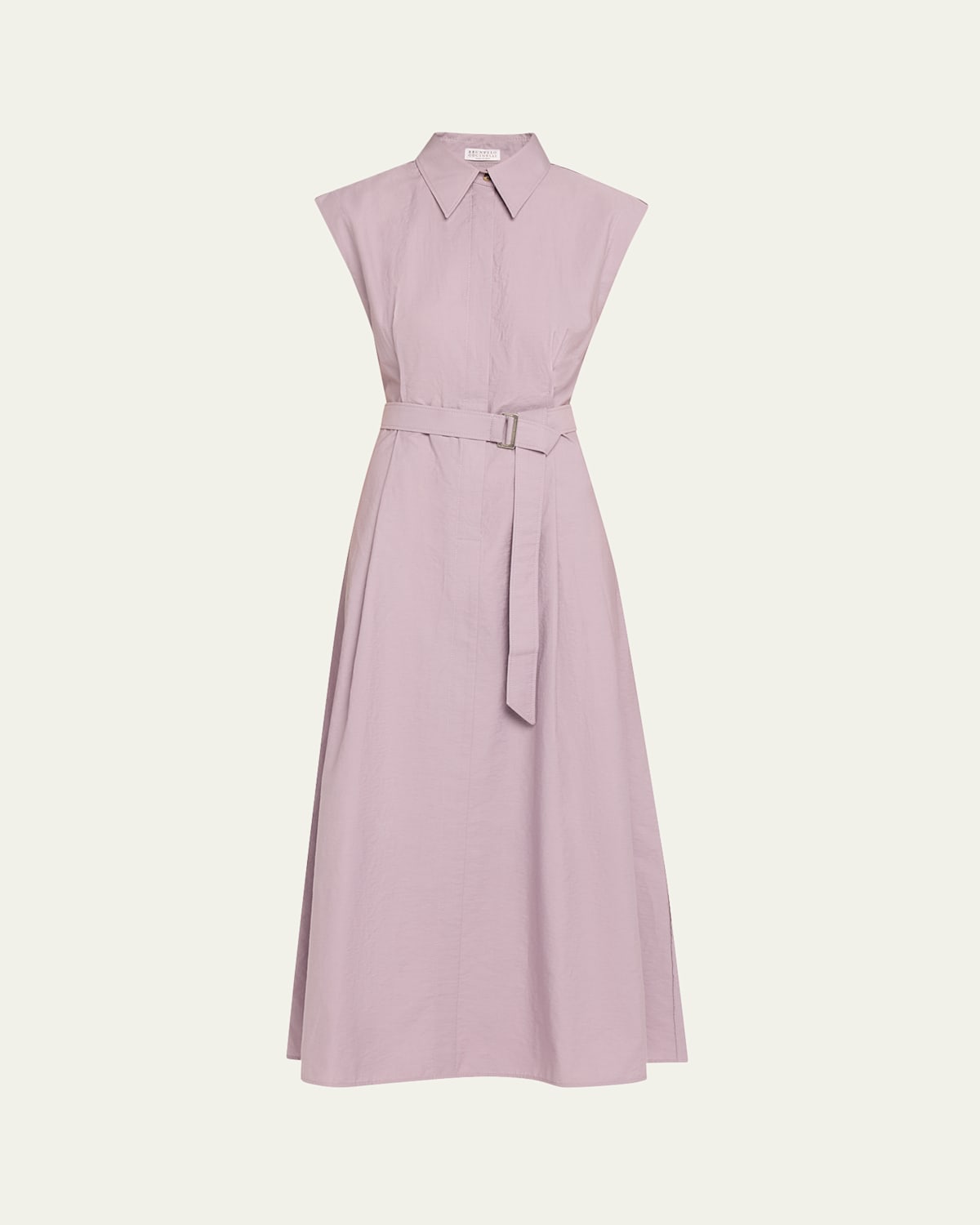 Brunello Cucinelli Cap-sleeve Belted Crispy Cotton Midi Shirtdress In Purple Ash