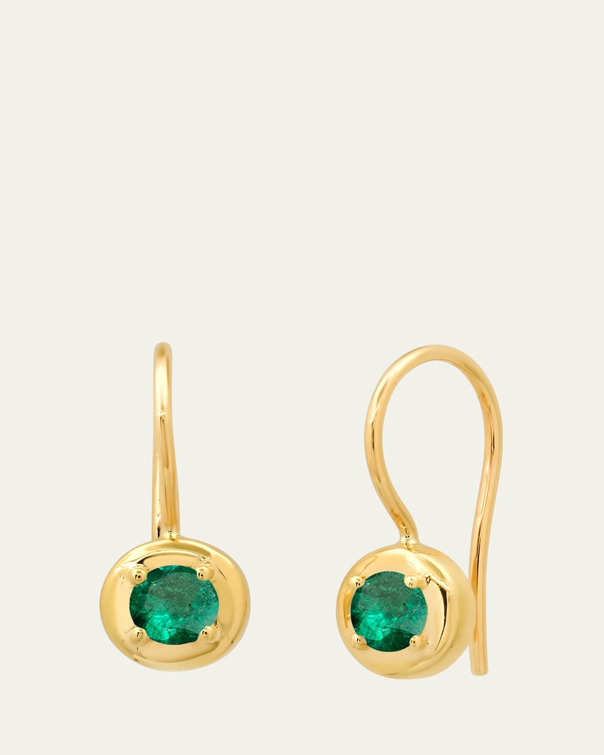 14K Yellow Gold Round Emerald Cloud Drop Earrings