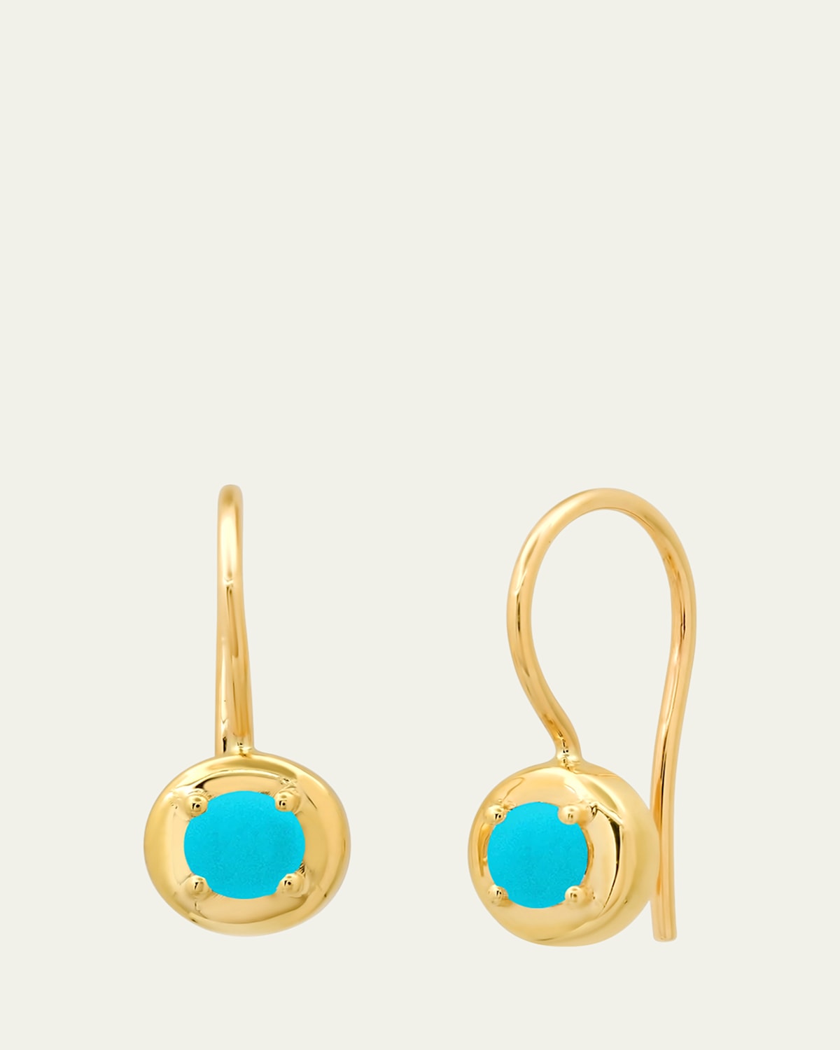 14K Yellow Gold Round Turquoise Cloud Drop Earrings