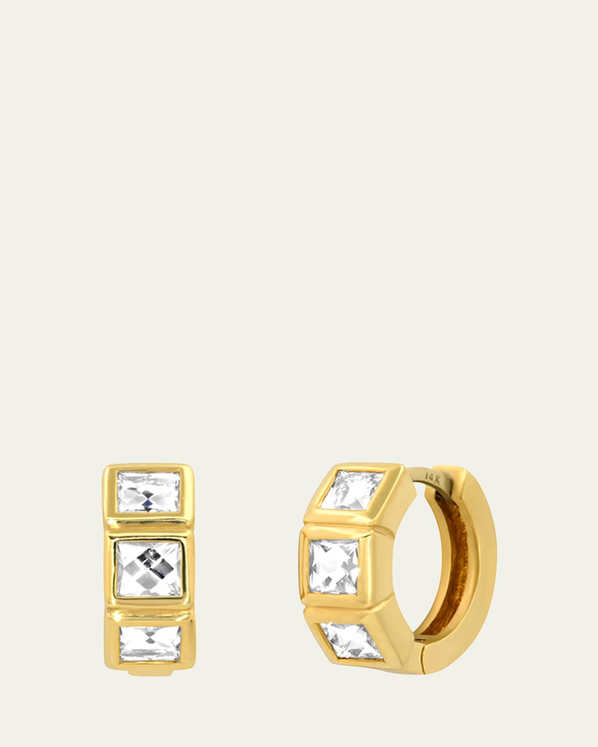 14K Gold French-Cut Diamond Huggie Earrings