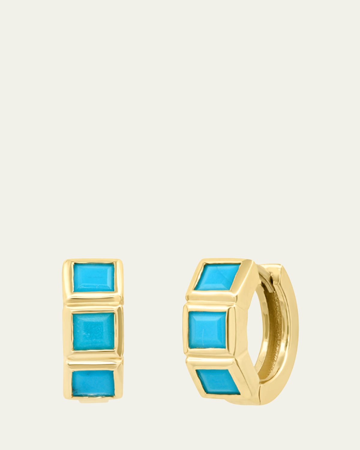 14K Yellow Gold Turquoise Princess Huggie Earrings