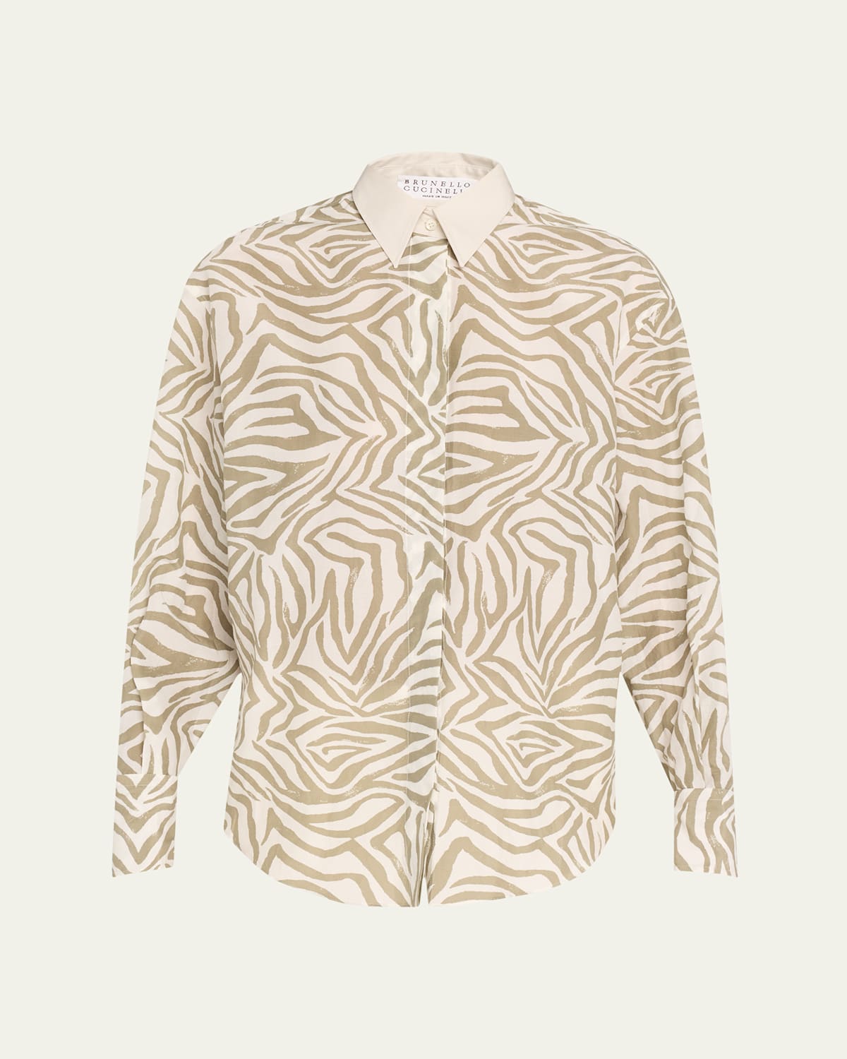 Brunello Cucinelli Abstract Animal Print Button Down Shirt In Panama Khaki