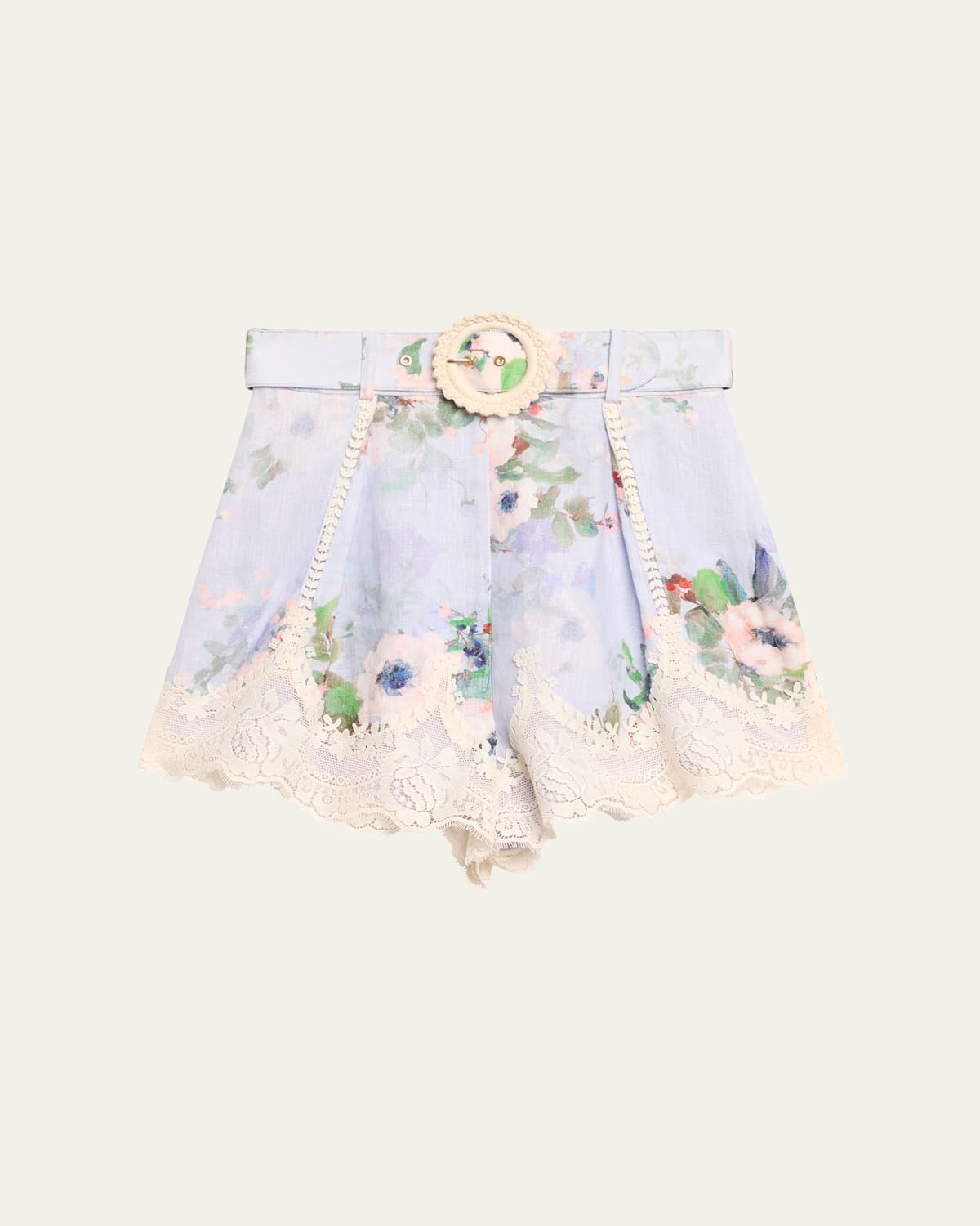 Zimmermann Womens Light Blue Floral Everley Tuck Floral-pattern Linen Shorts In Light Blue Watercolour Floral