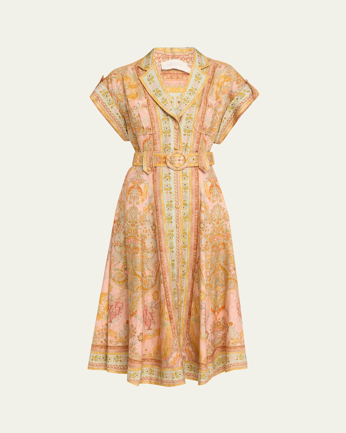 Shop Zimmermann Acacia Midi Shirtdress In Pink Multi