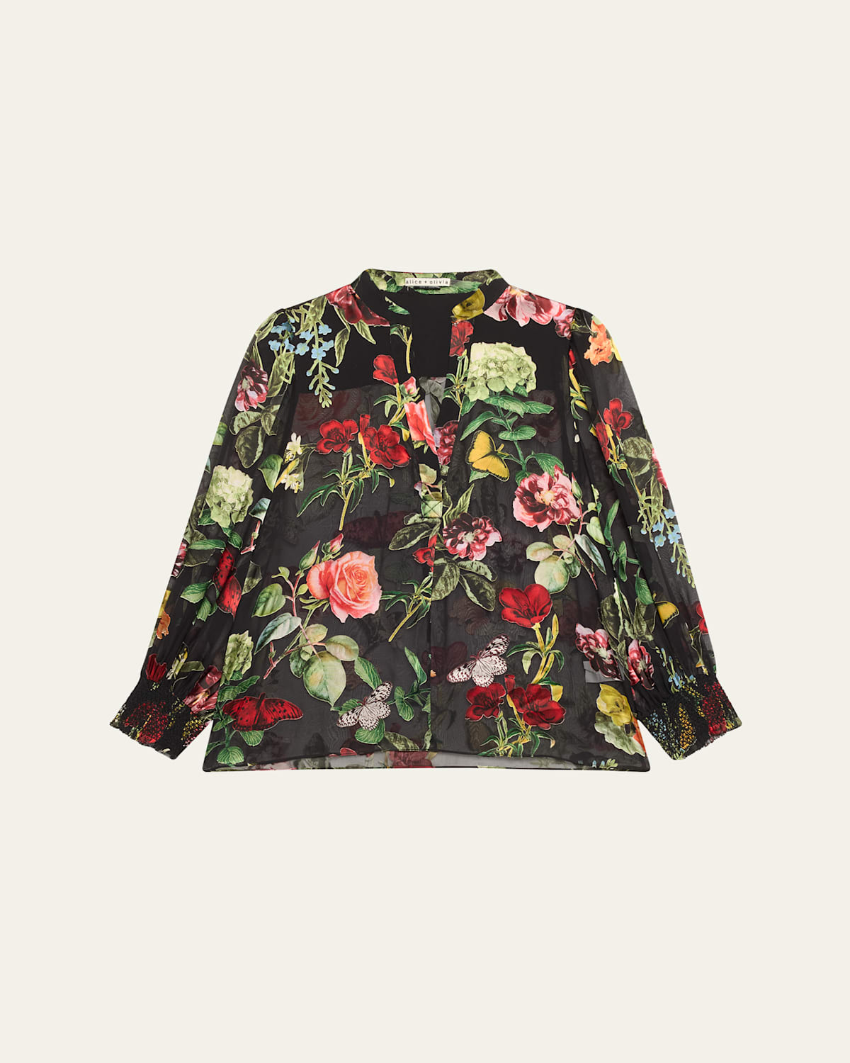Alice And Olivia Sheila Floral Semi-sheer Blouse In In The Wind Floral