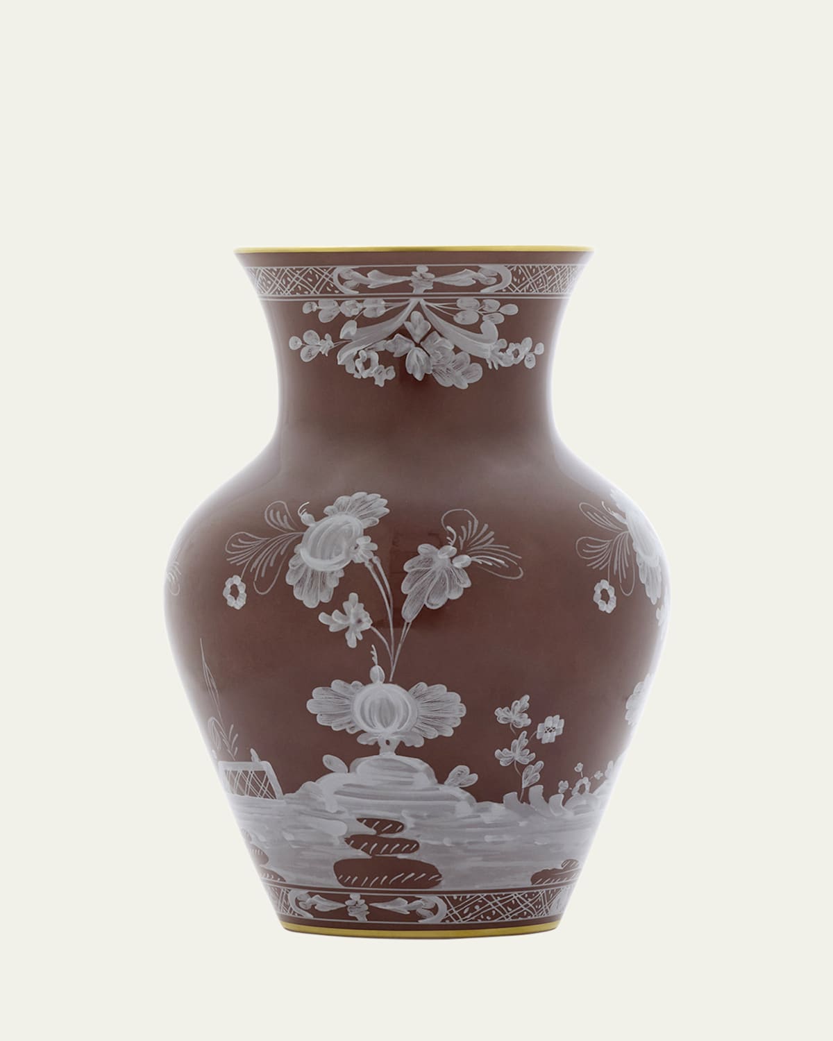 Ginori 1735 Oriente Italiano Ming Vase, 10" In Oi  Castagna