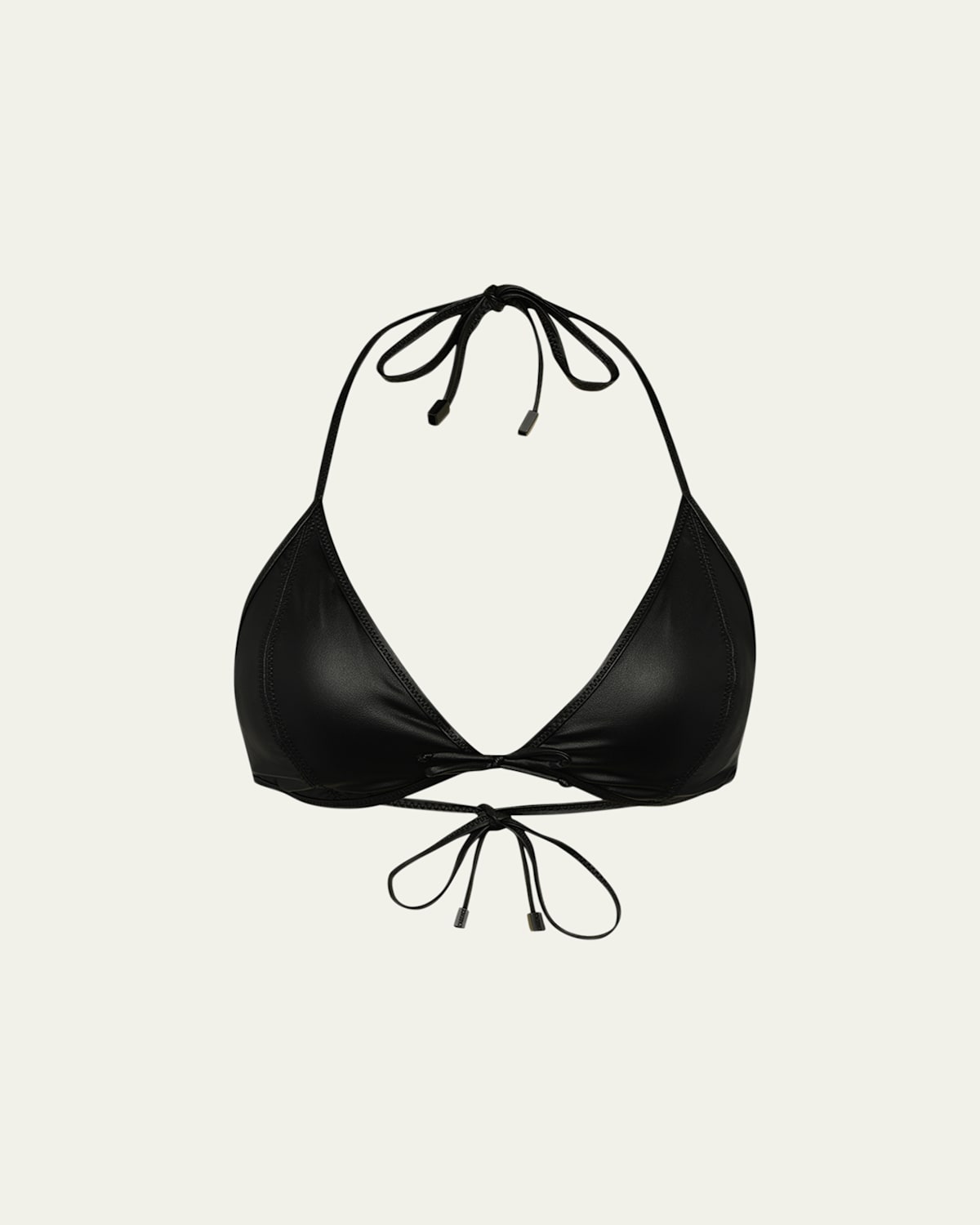 Shop L Agence Luxe Leather Annabelle Triangle Bikini Top In Black