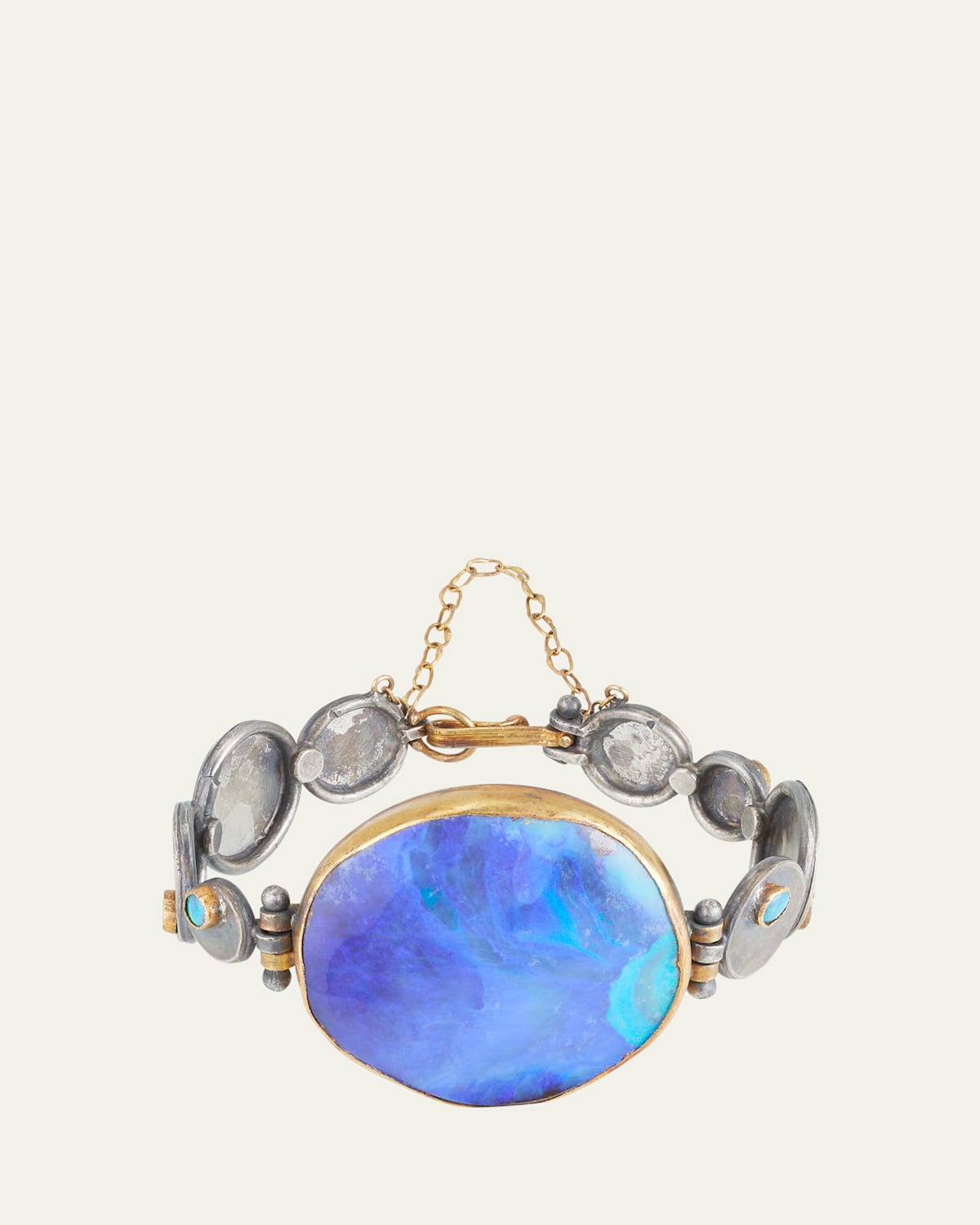 Gold and Silver Lovely Big Boulder Opal Bracelet with Eccentric Band